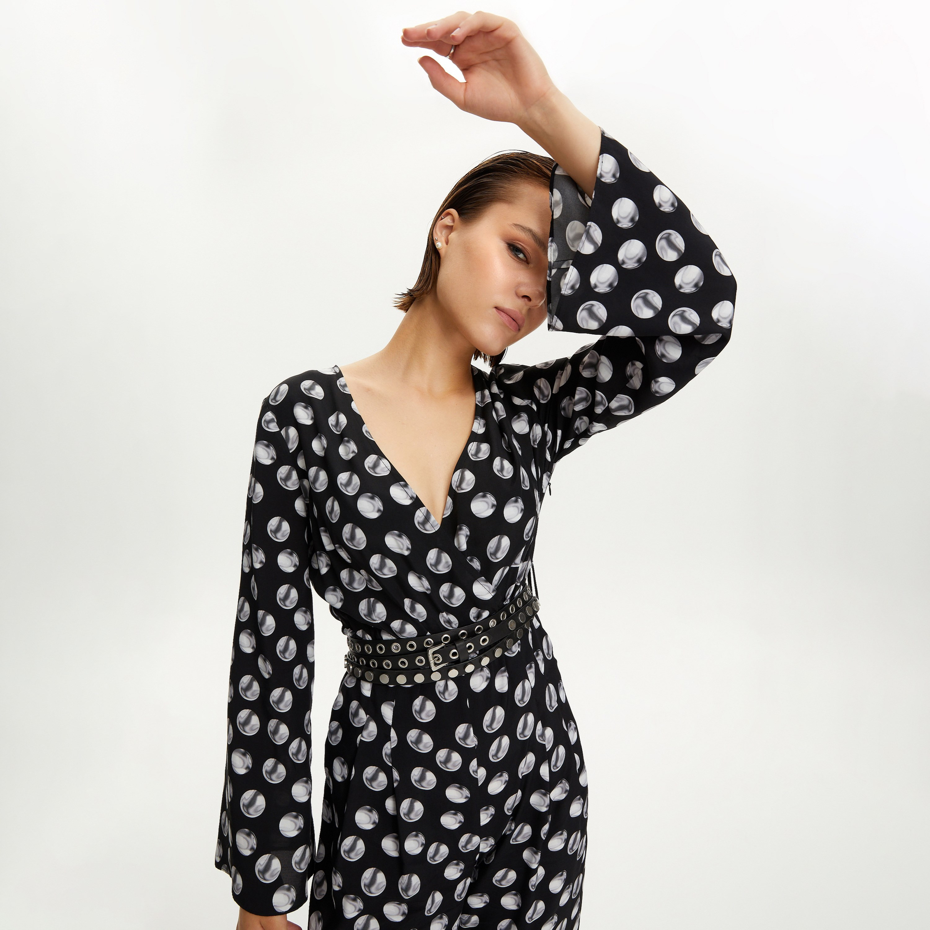 Nocturne Polka Dot Flared Sleeves Black Women's Jumpsuit-women-clothing-jumpsuits-image-4