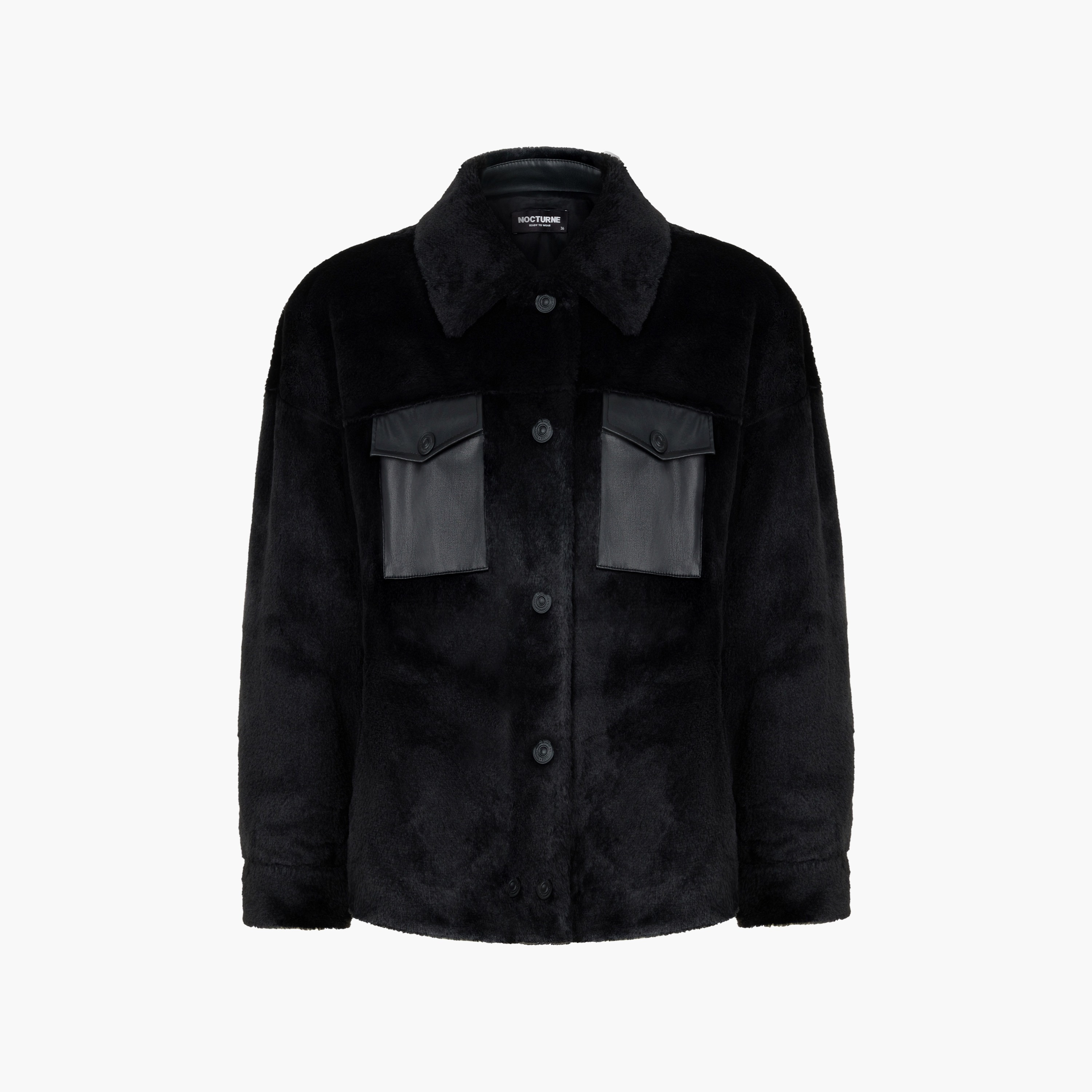 Nocturne Fleece Spread Collar Black Women's Jacket-women-winterwear-coatsandjackets-jackets-image-4