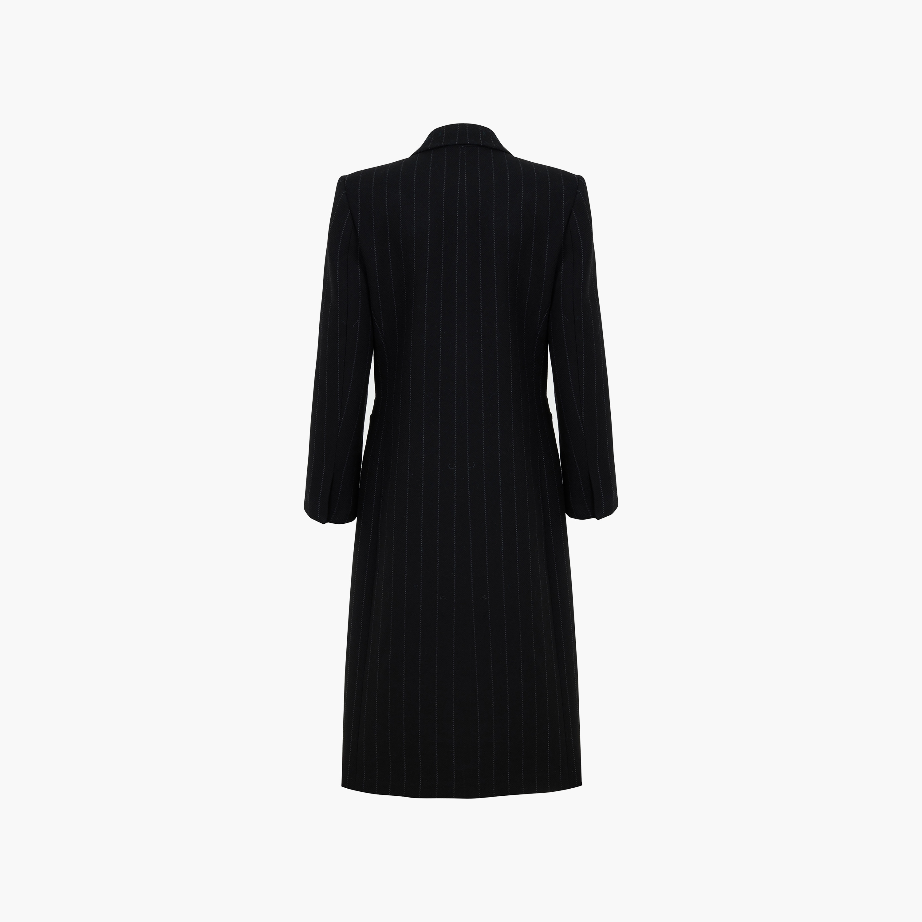 Nocturne Stripes Peak Lapel Collar Black Women's Overcoat-women-clothing-coatsandjackets-coats-image-6