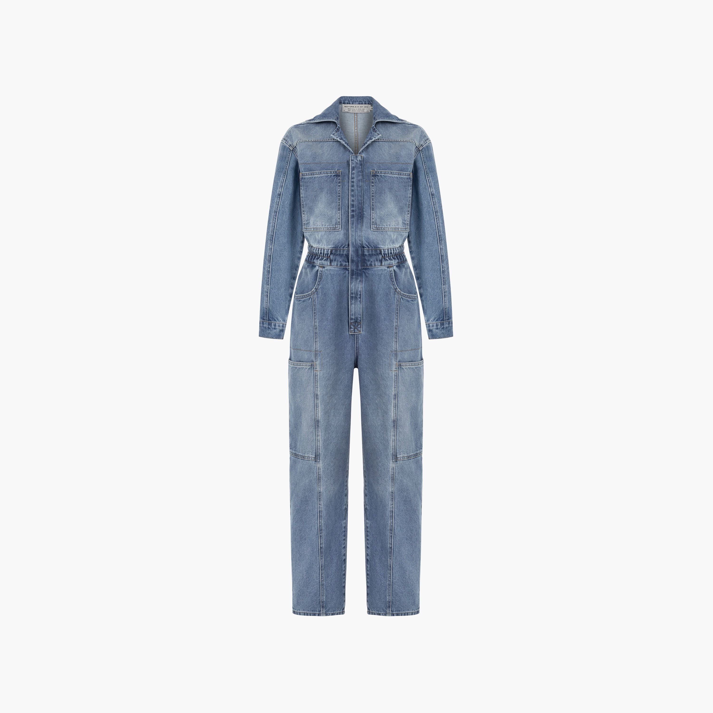Nocturne Washed Spread Collar Cuffed Sleeves Blue Women's Jumpsuit-women-clothing-jumpsuits-image-3