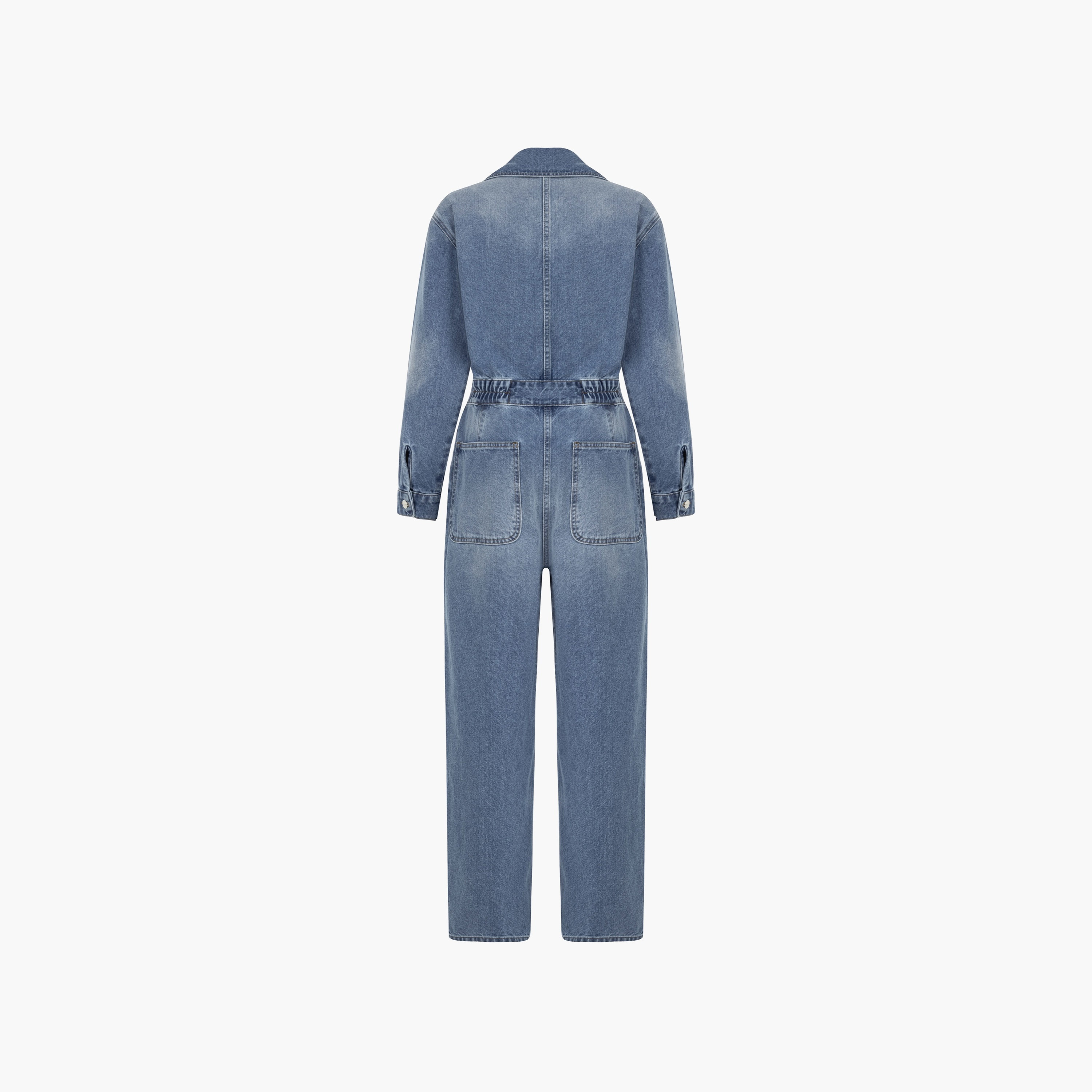 Nocturne Washed Spread Collar Cuffed Sleeves Blue Women's Jumpsuit-women-clothing-jumpsuits-image-4