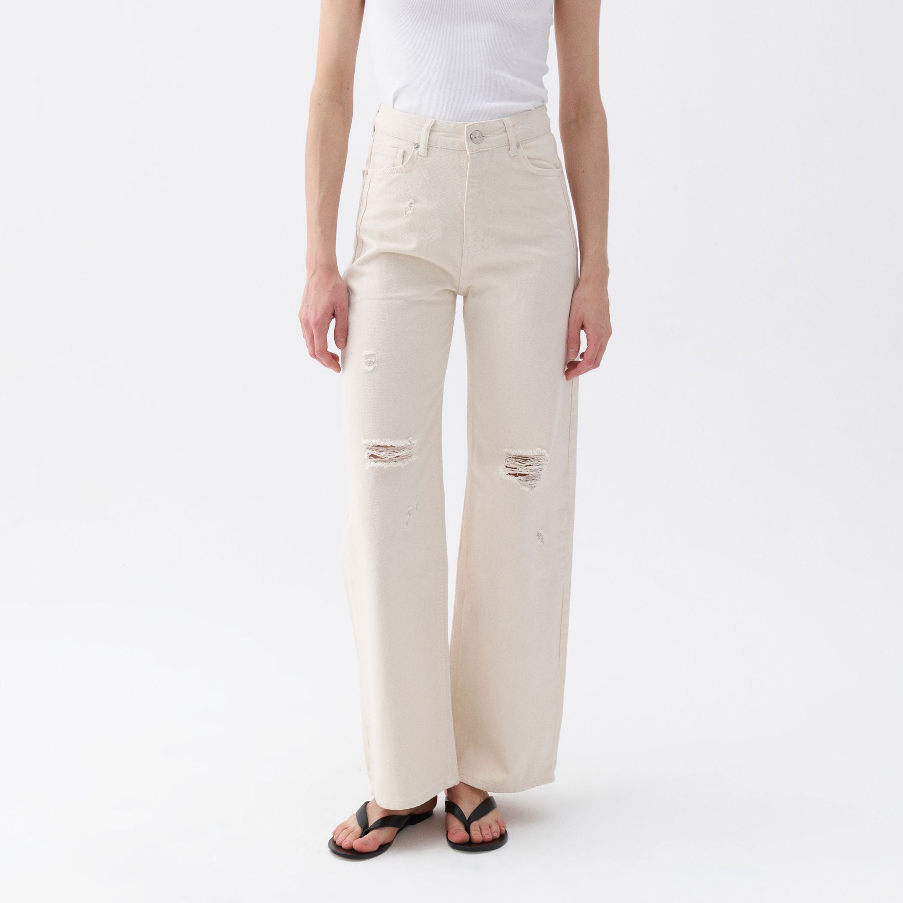 Nocturne Cream Wide Leg Women's Jeans-women-clothing-bottoms-jeans-image-1
