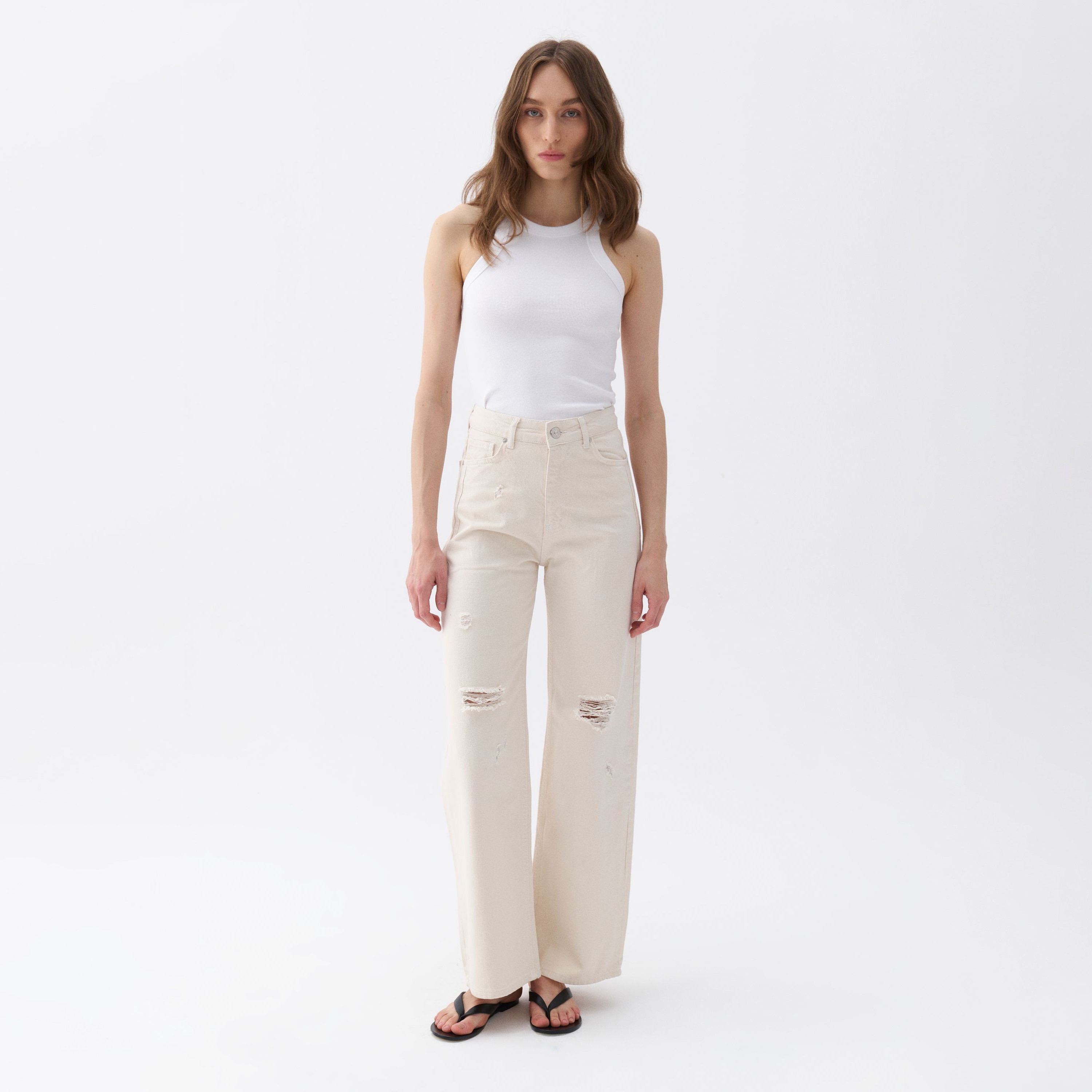 Nocturne Cream Wide Leg Women's Jeans-women-clothing-bottoms-jeans-image-2