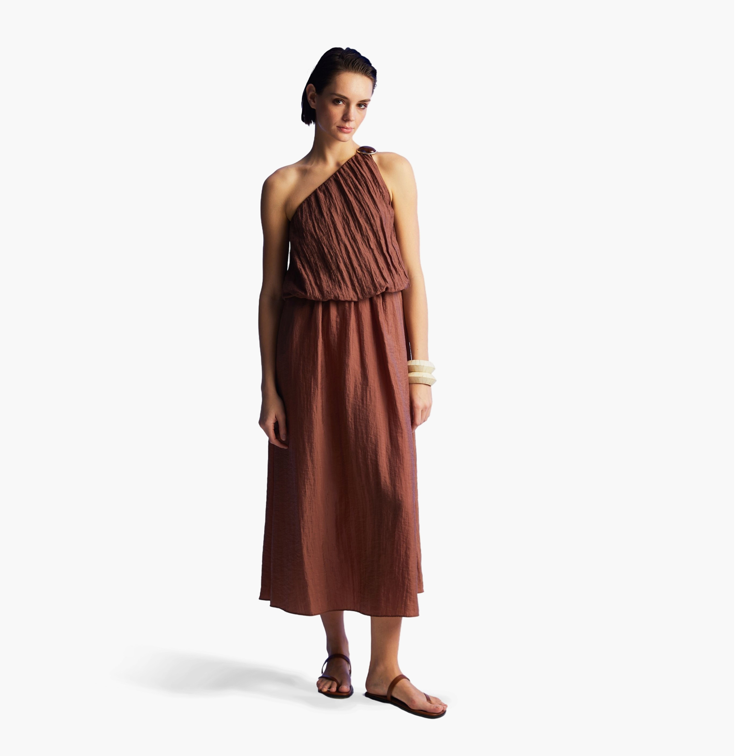 Nocturne One-Shoulder Brown Women's Midi Dress-women-clothing-dresses-image-1