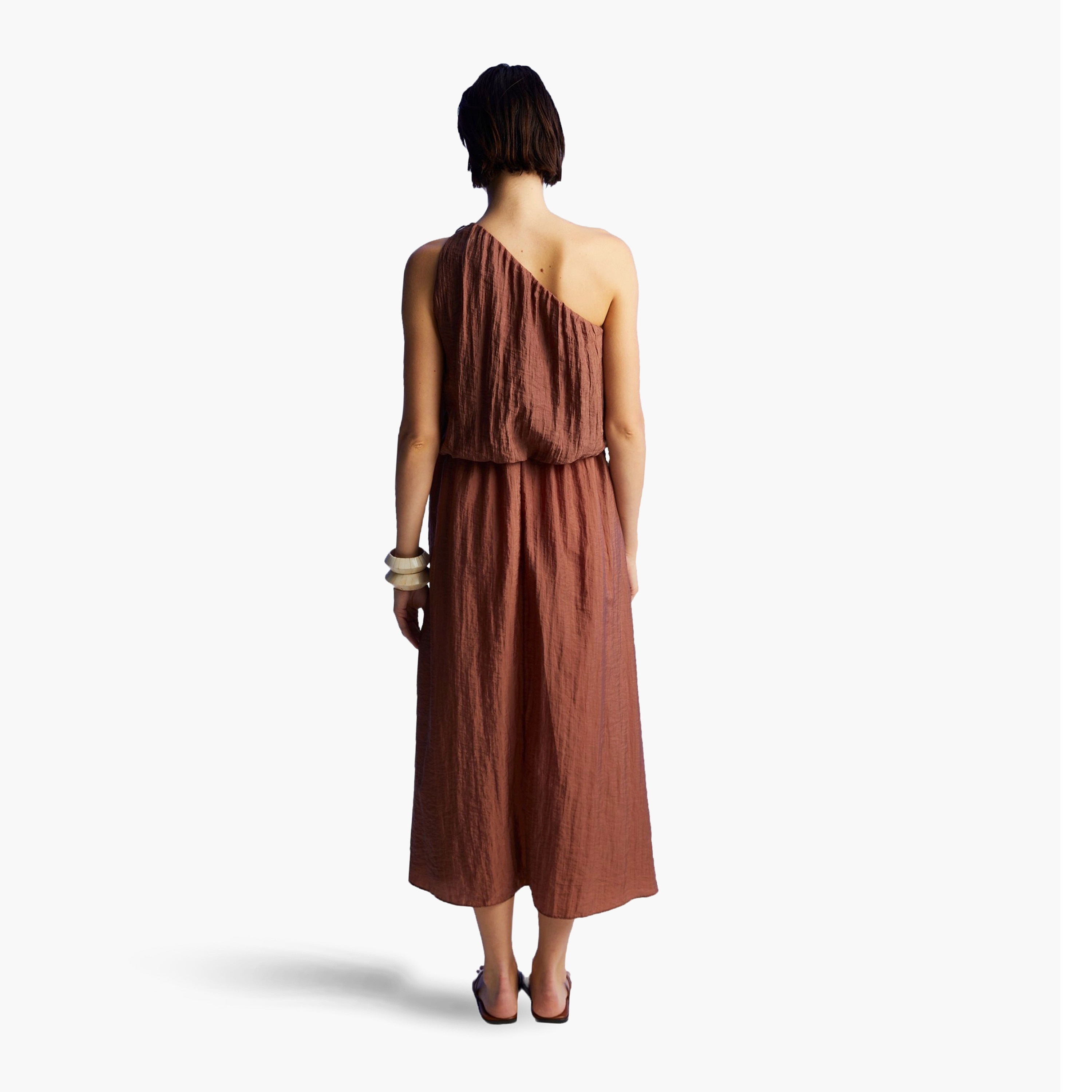 Nocturne One-Shoulder Brown Women's Midi Dress-women-clothing-dresses-image-2