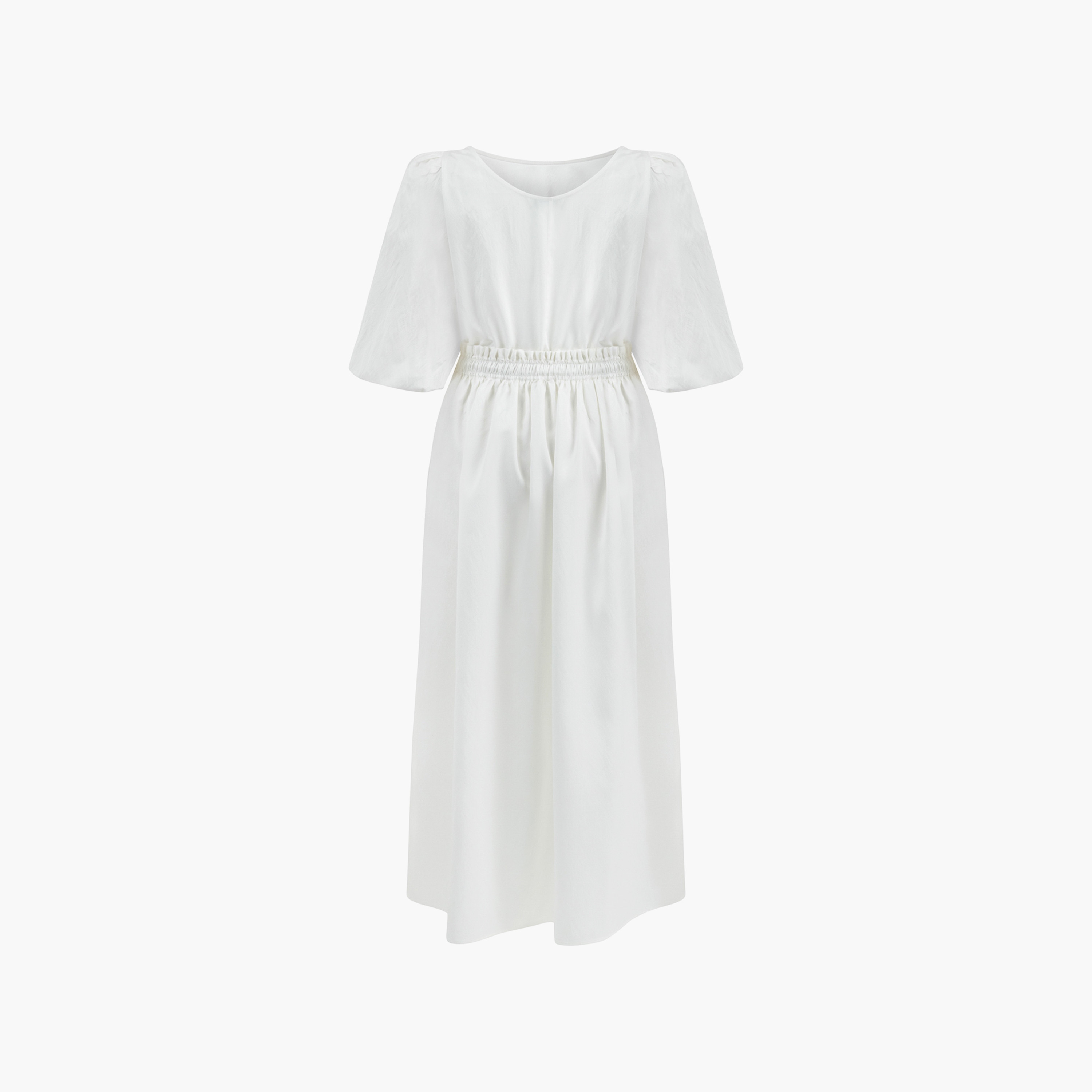 فستان متوسط الطول بأكمام منفوخة ورقبة قارب للنساء باللون الأبيض من نوكتيرن-women-clothing-dresses-image-4