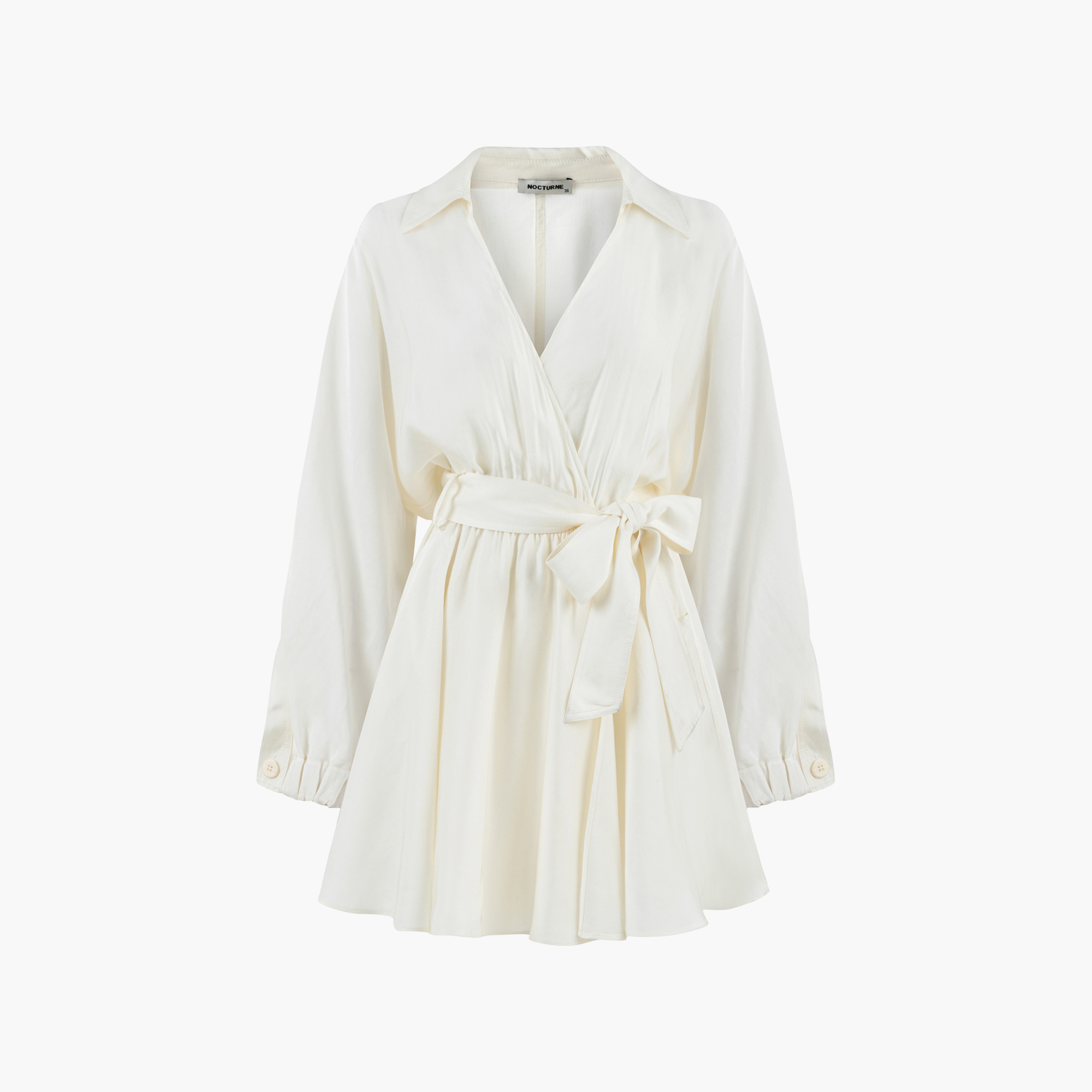 فستان قصير أبيض اللون بأكمام مكشكشة للنساء من نوكتيرن-women-clothing-dresses-image-3