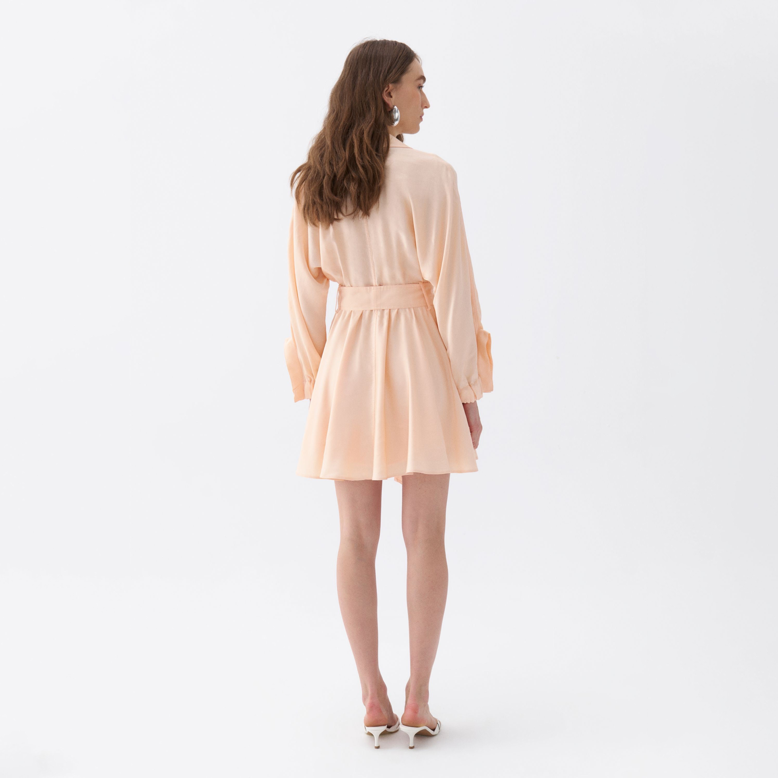 Nocturne Cuffed Sleeves Wrap Peach Women's Mini Dress-women-clothing-dresses-image-2