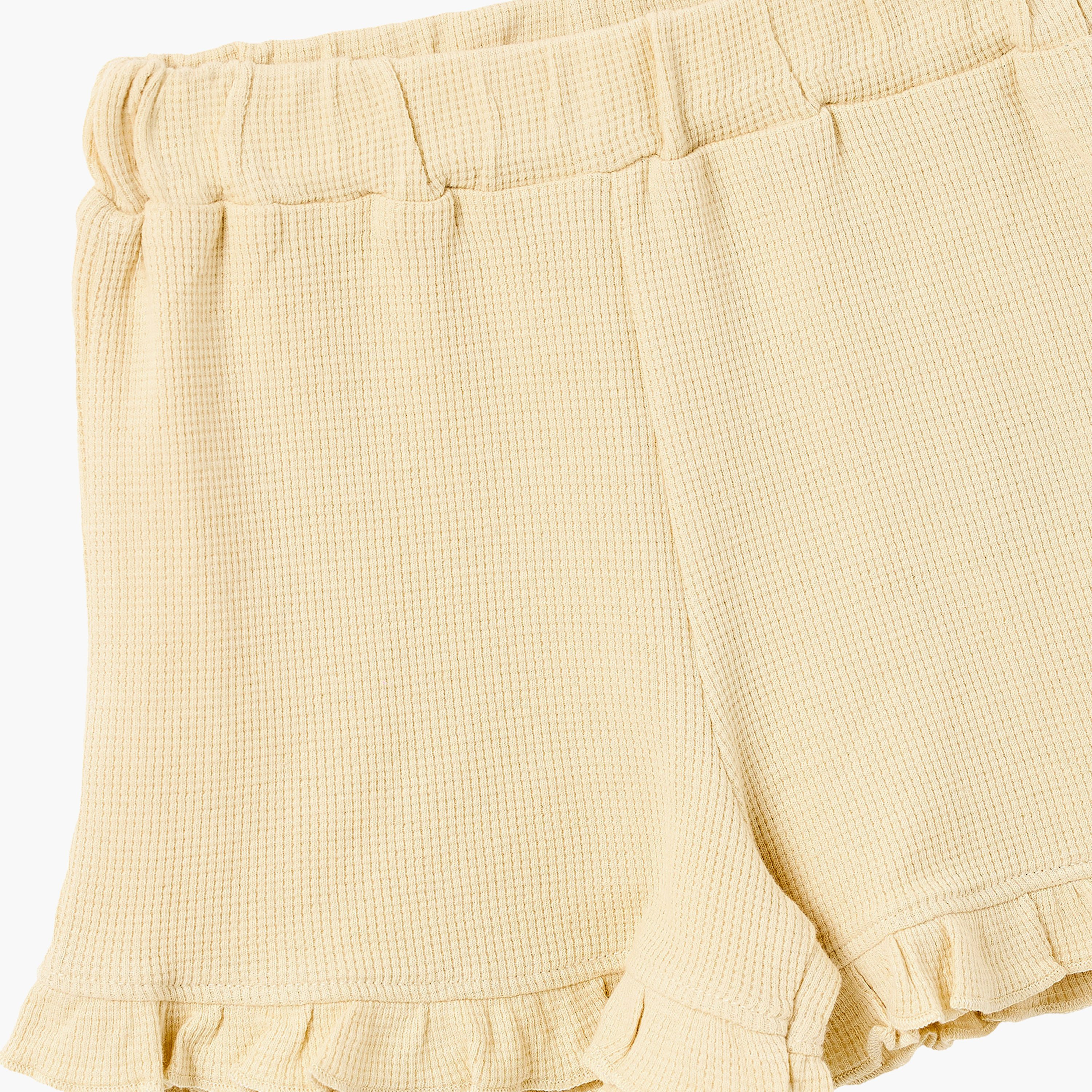 طقم بلوزة "أشعة الشمس" بياقة كشكشة وشورت قماش وافل من ديركجي-girls-clothing-setsandcoords-image-7