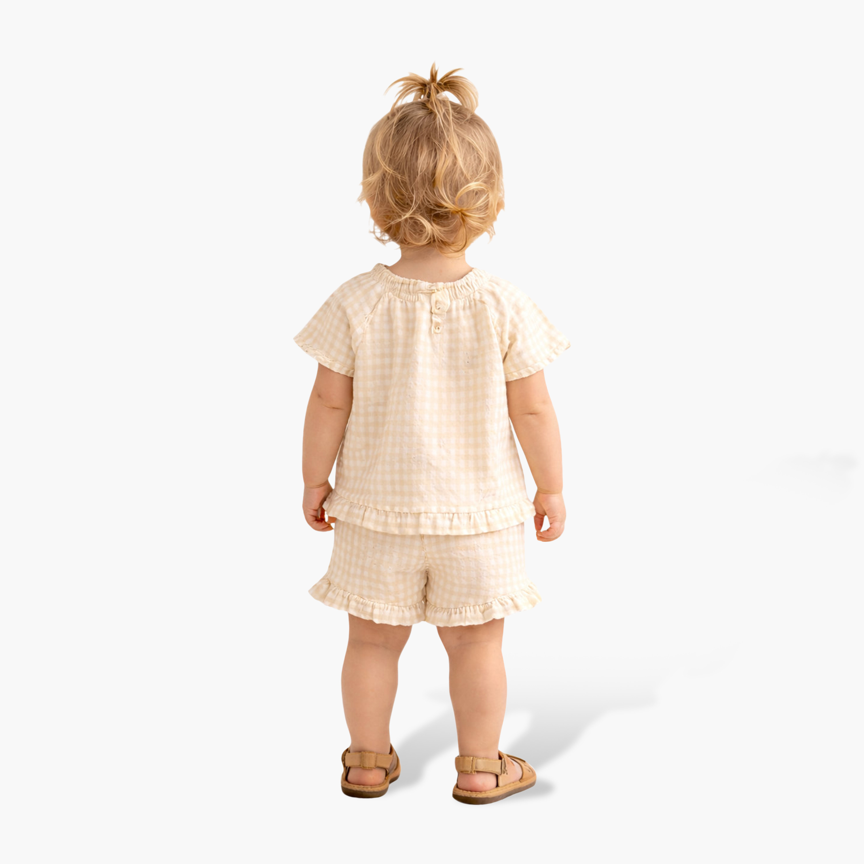 طقم بلوزة محبوك بتصميم "وافل" وتفاصيل كشكشة مع شورت من ديركجي-girls-clothing-setsandcoords-image-3