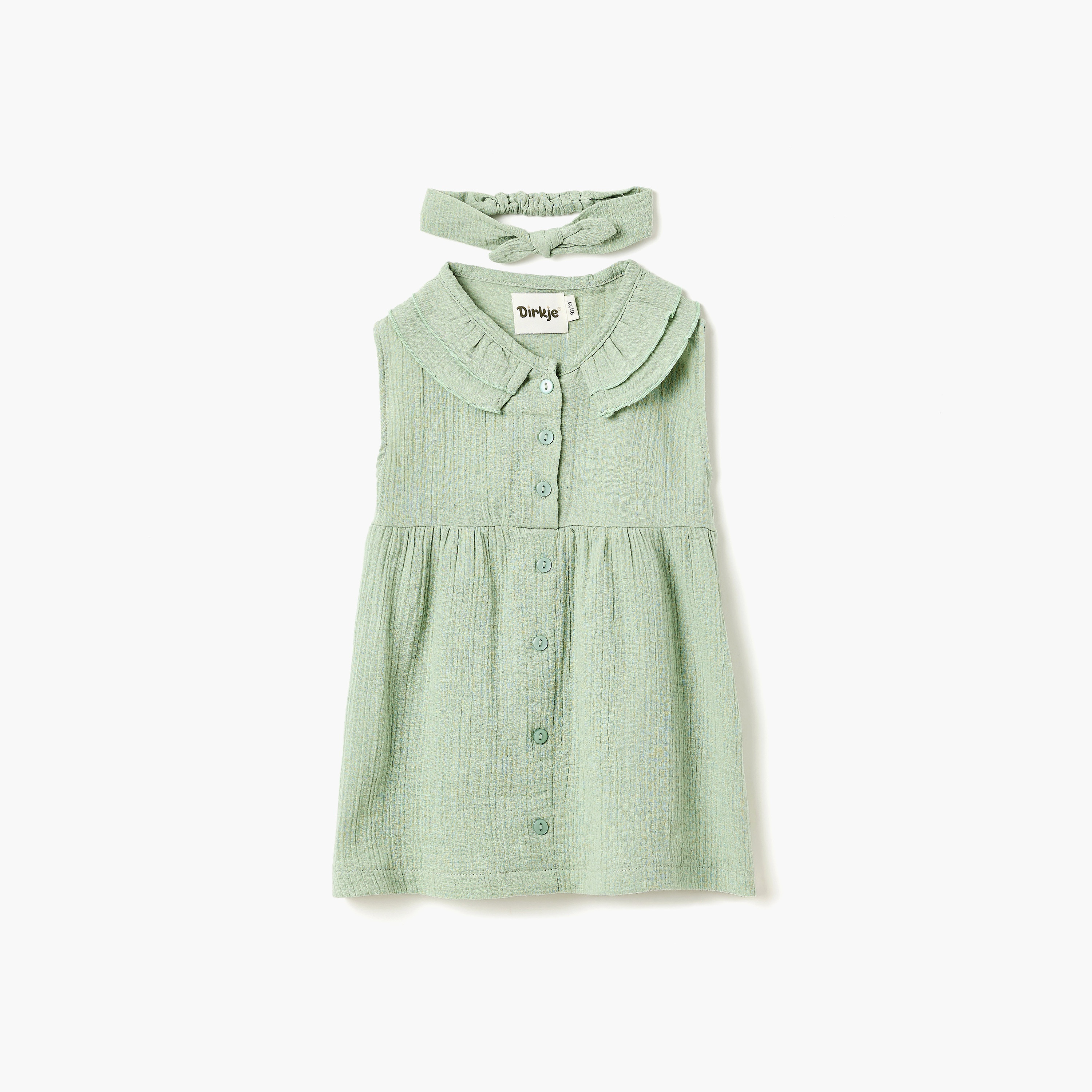 Dirkje Mint Muslin Frill-Collar Dress & matching Headband Set-girls-clothing-dressesandjumpsuits-image-1