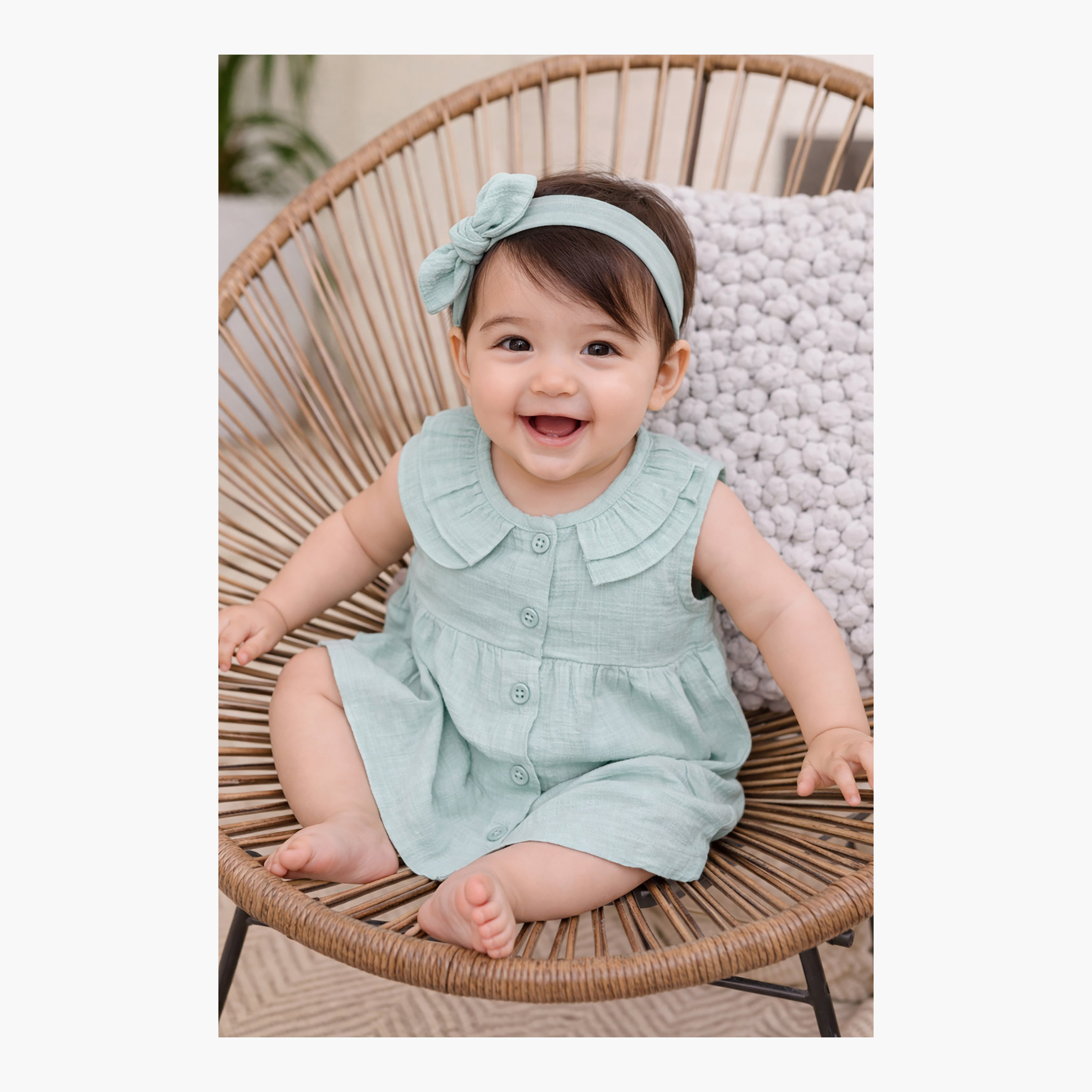 Dirkje Mint Muslin Frill-Collar Dress & matching Headband Set-girls-clothing-dressesandjumpsuits-image-5