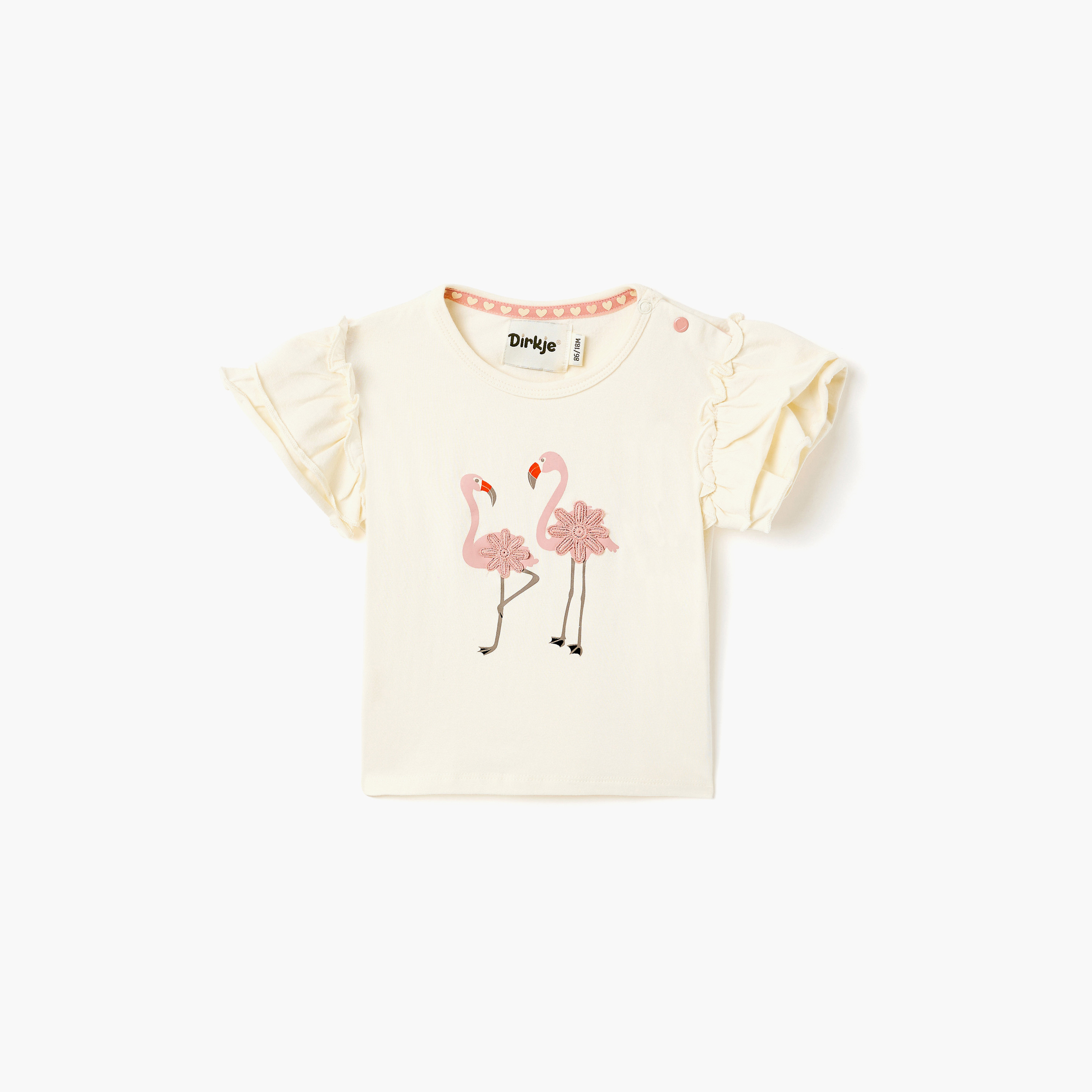 Dirkje Flamingo Ruffle-Sleeve Tee & Bow-Trim Shorts Set-girls-clothing-setsandcoords-image-3