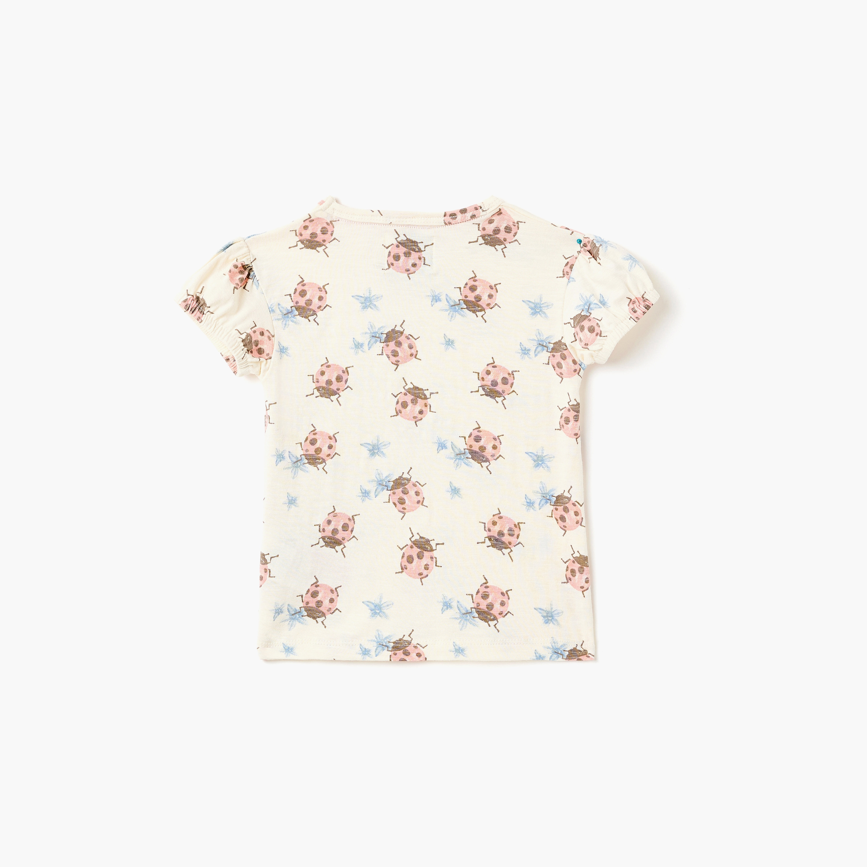 طقم تي شيرت "الدعسوقة" بأكمام رفرفة وليجنز بخصر مزين بفيونكة من ديركجي-girls-clothing-setsandcoords-image-3