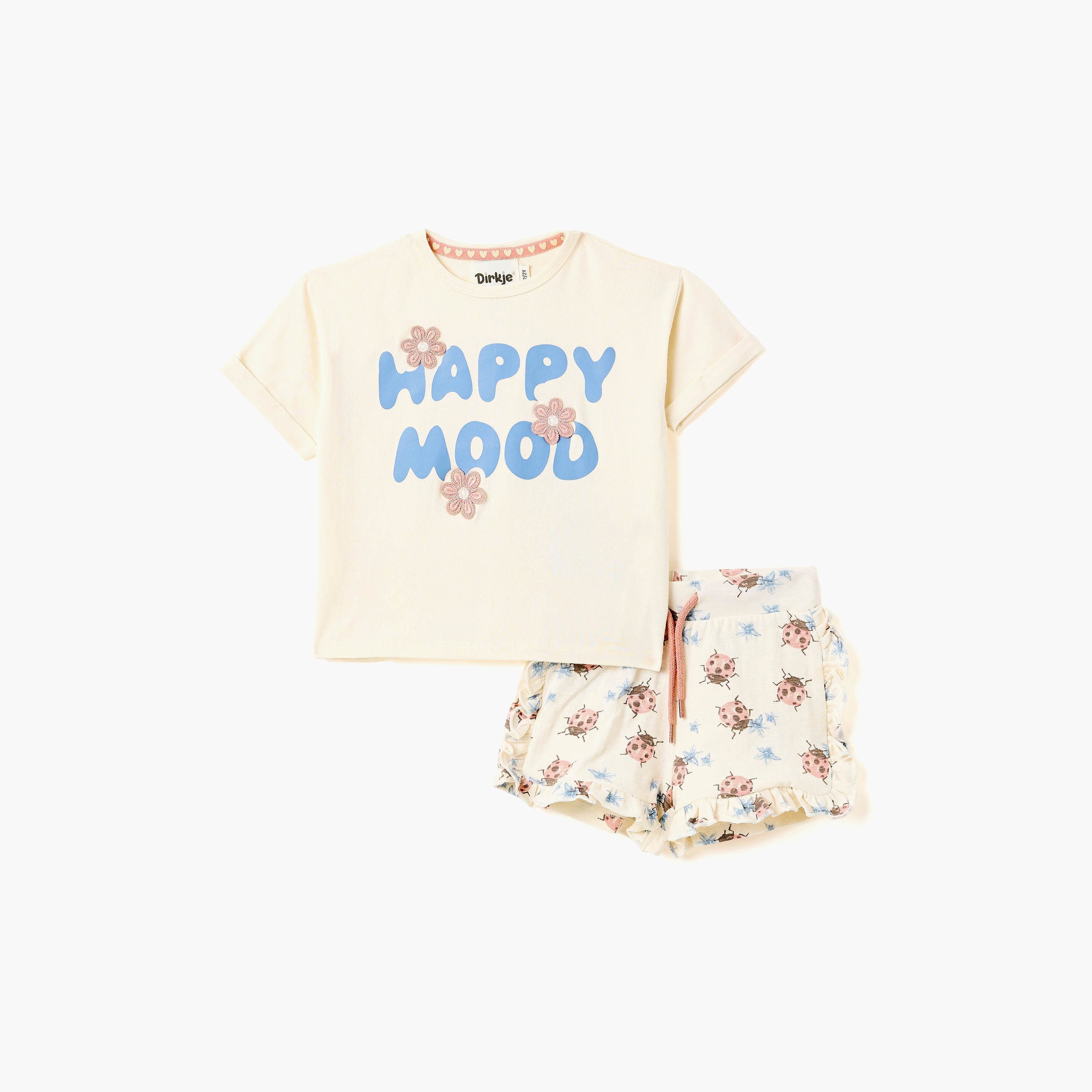 Dirkje Happy Mood Ladybug Ruffle-Trim Top & Shorts Set-girls-clothing-setsandcoords-image-1