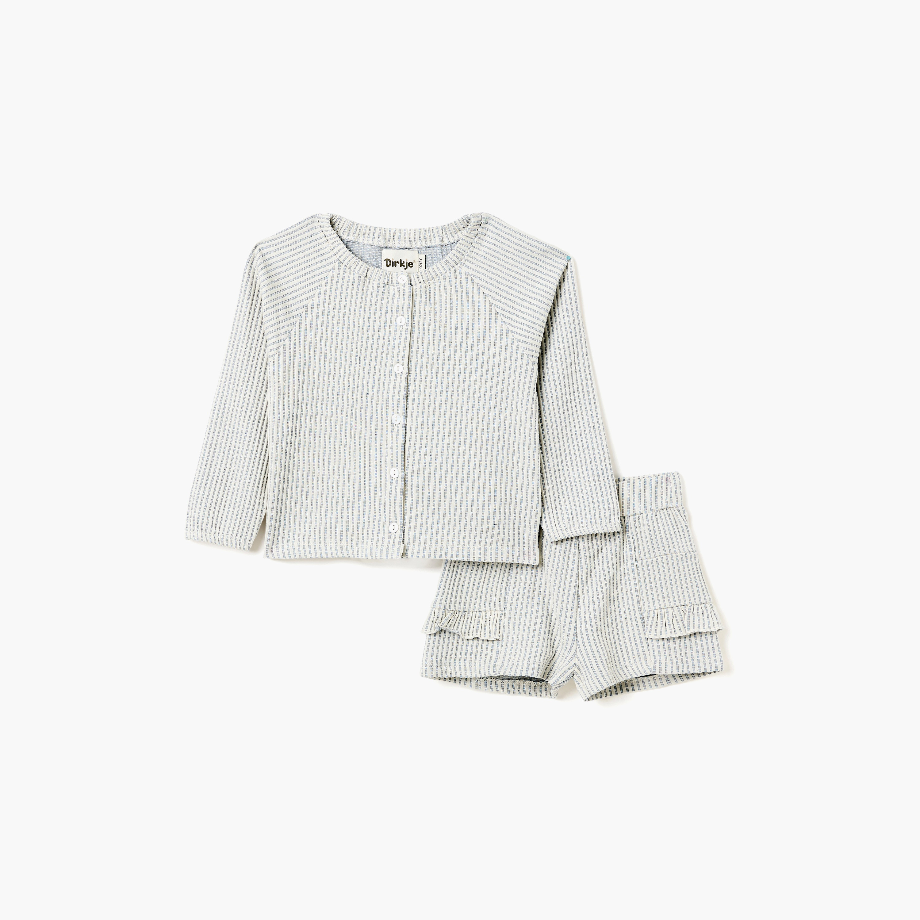 Dirkje Blue-Stripe Seersucker Button-Up Top & Ruffle-Trim Shorts Set-girls-clothing-setsandcoords-image-1