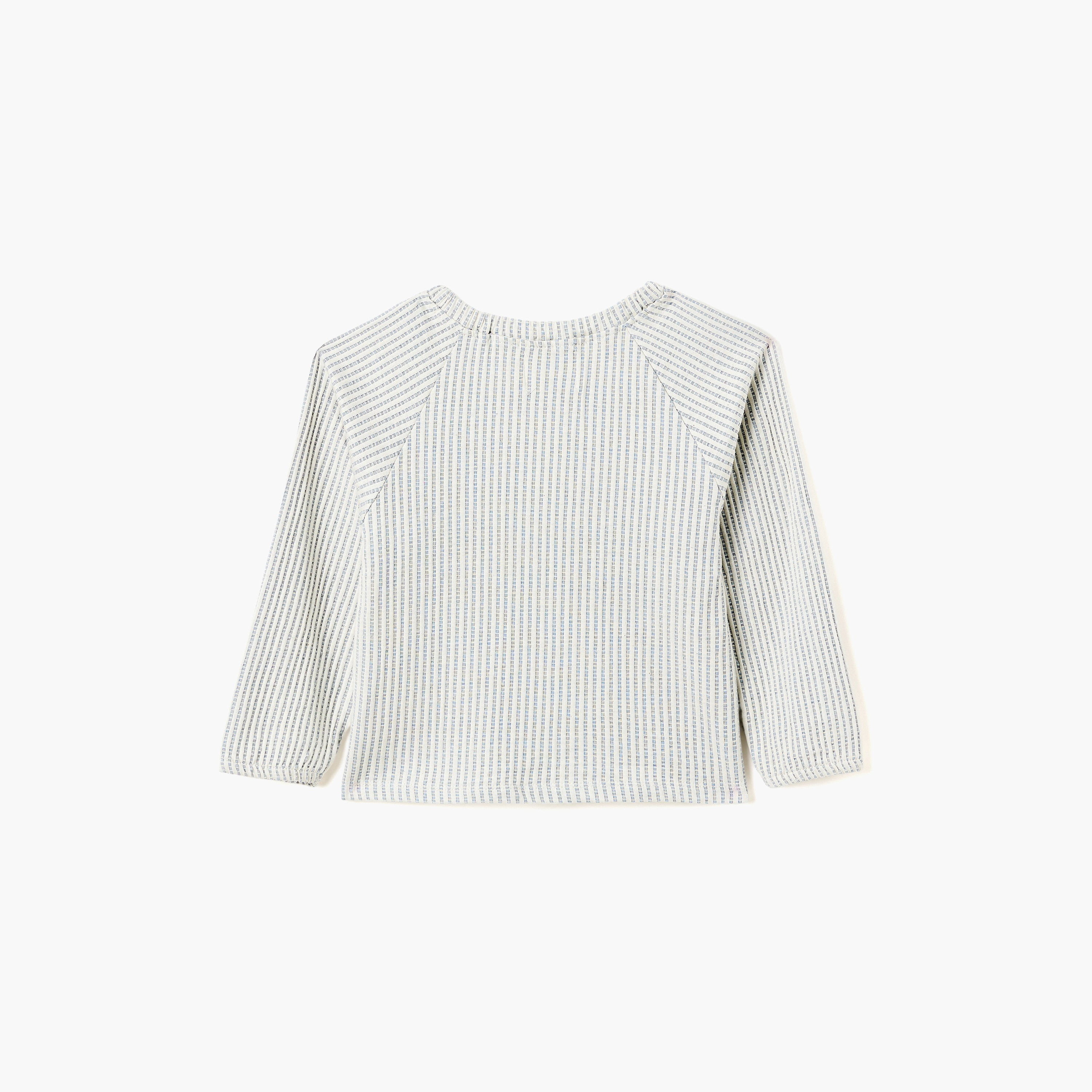 طقم بلوزة بأزرار قماش سيريساكر وشورت بتفاصيل كشكشة - مخطط أزرق من ديركجي-girls-clothing-setsandcoords-image-3