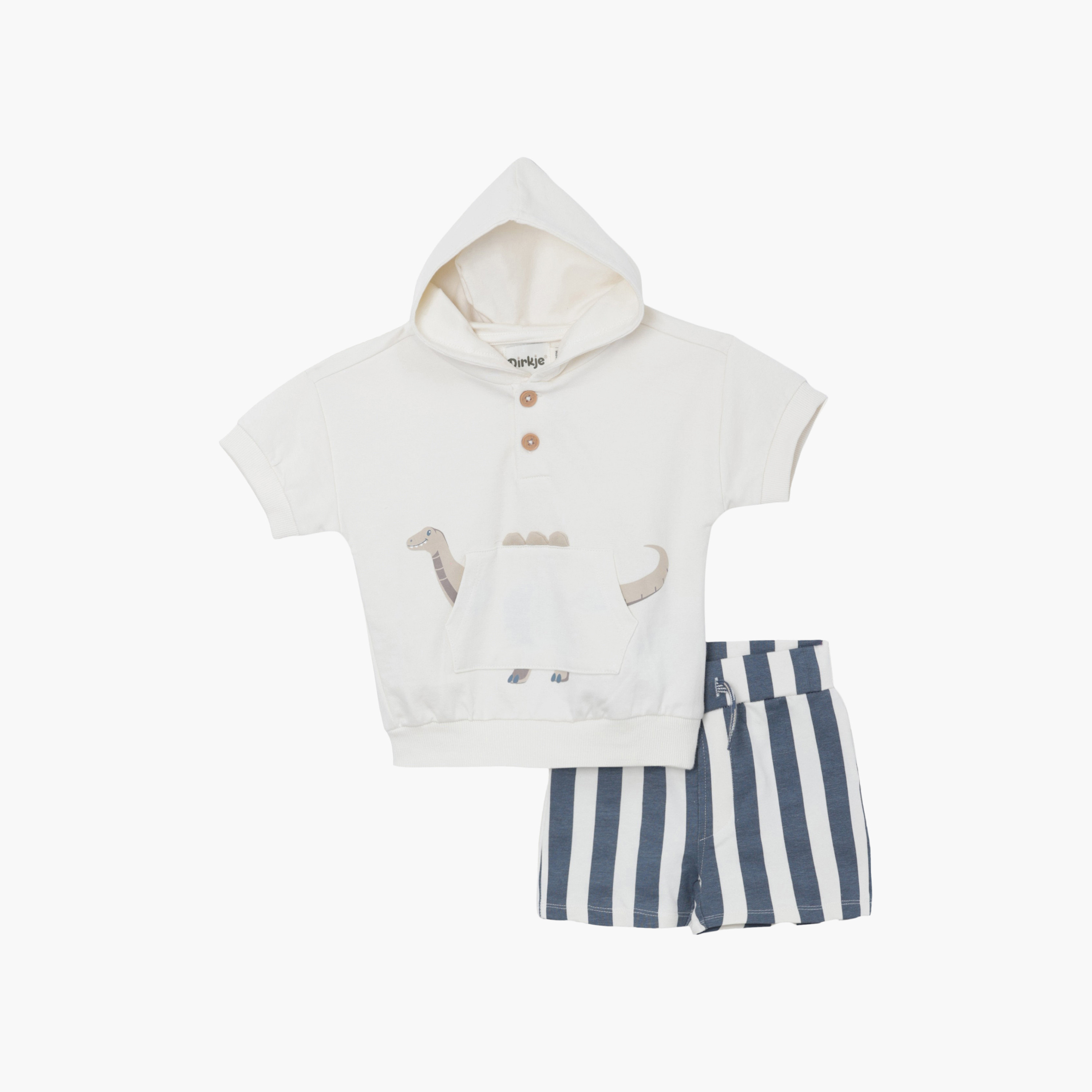 Victor and Jane Half Sleeves Cozy Dino Hooded T-Shirt & Striped Shorts Set-baby-boys-clothing-setsandcoords-image-5