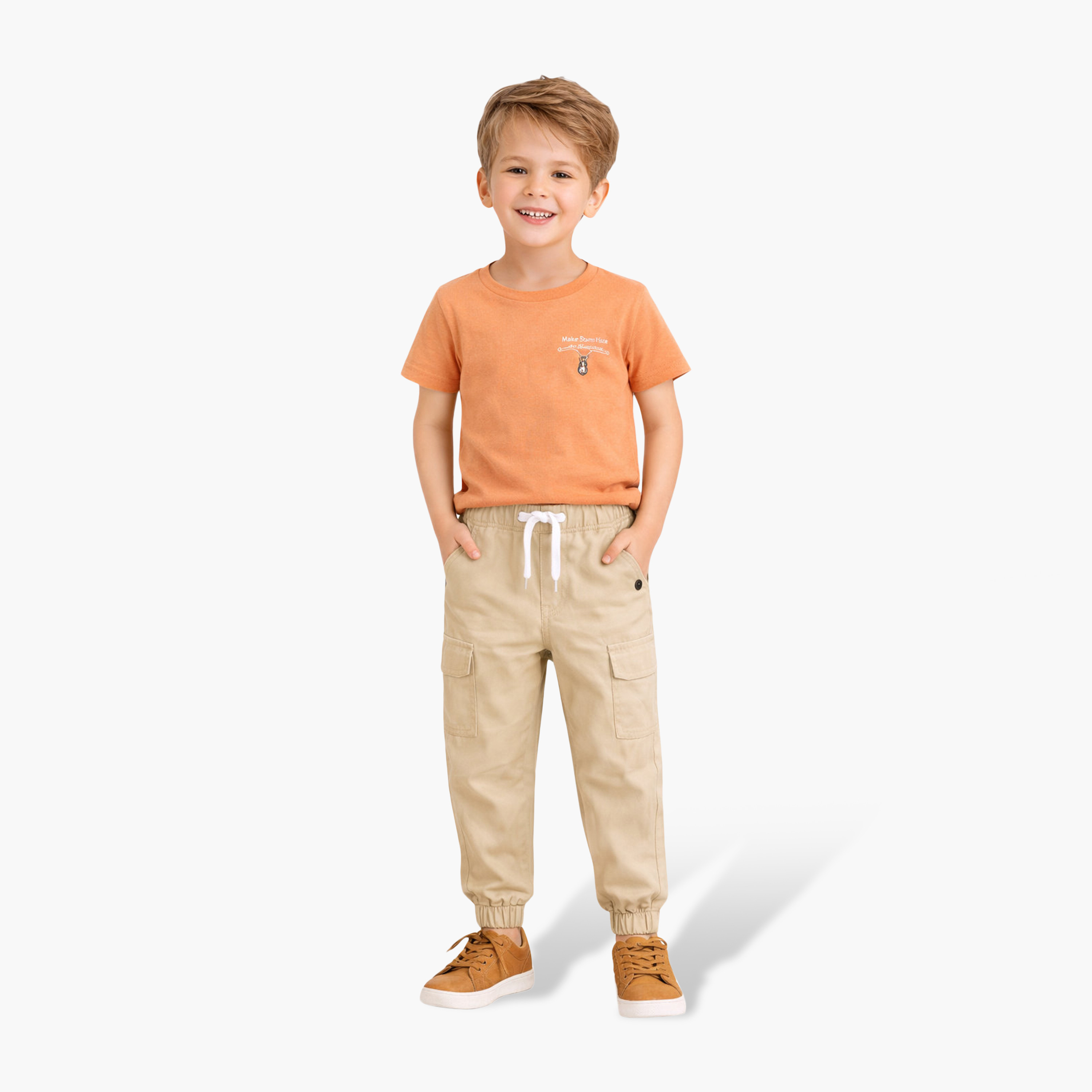 طقم تي شيرت بلون "تيراكوتا" وبنطلون رياضي رملي من ديركجي-boys-clothing-setsandcoords-image-1
