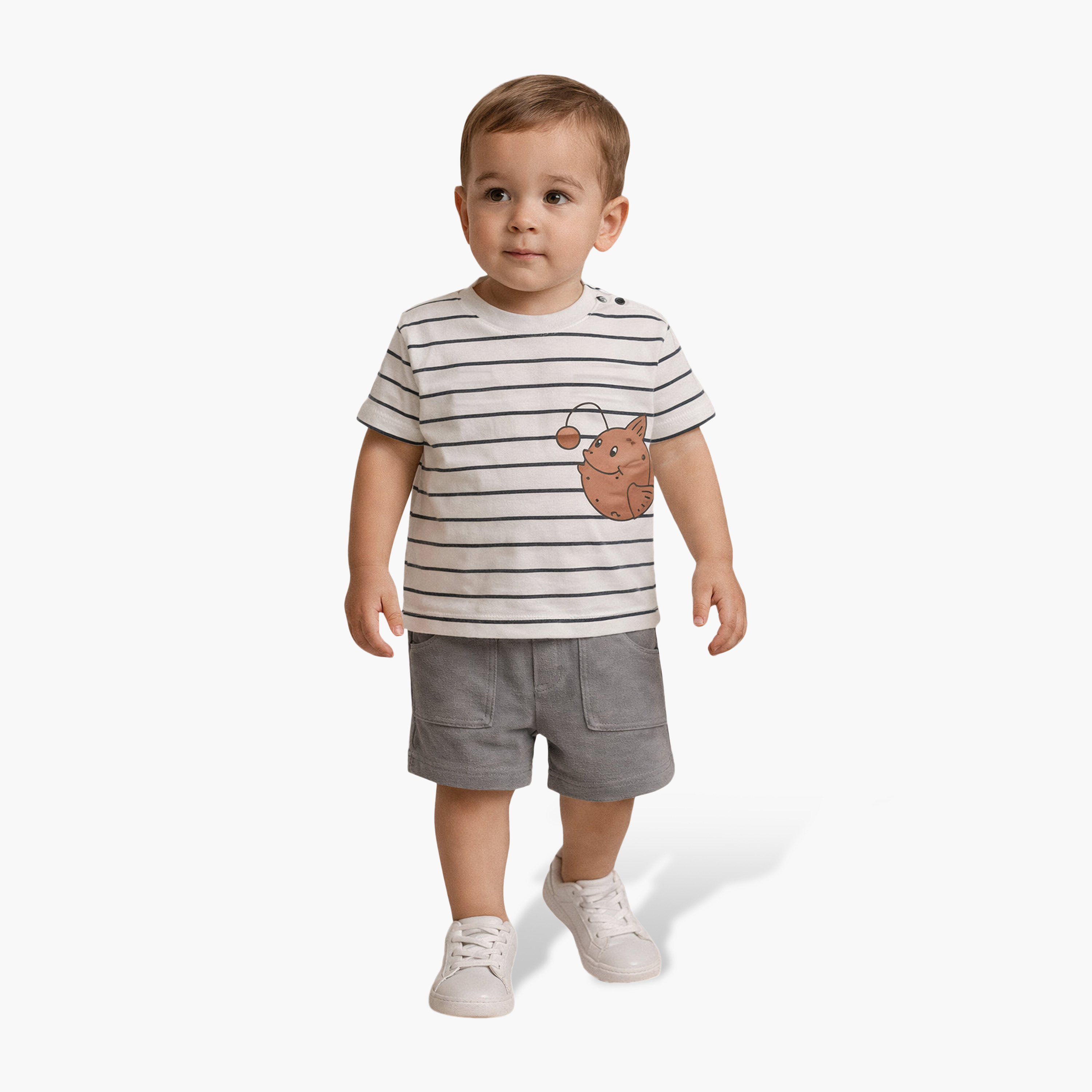 Dirkje Little Angler Striped Anglerfish Tee & Pocketed Shorts Set-boys-clothing-setsandcoords-image-1