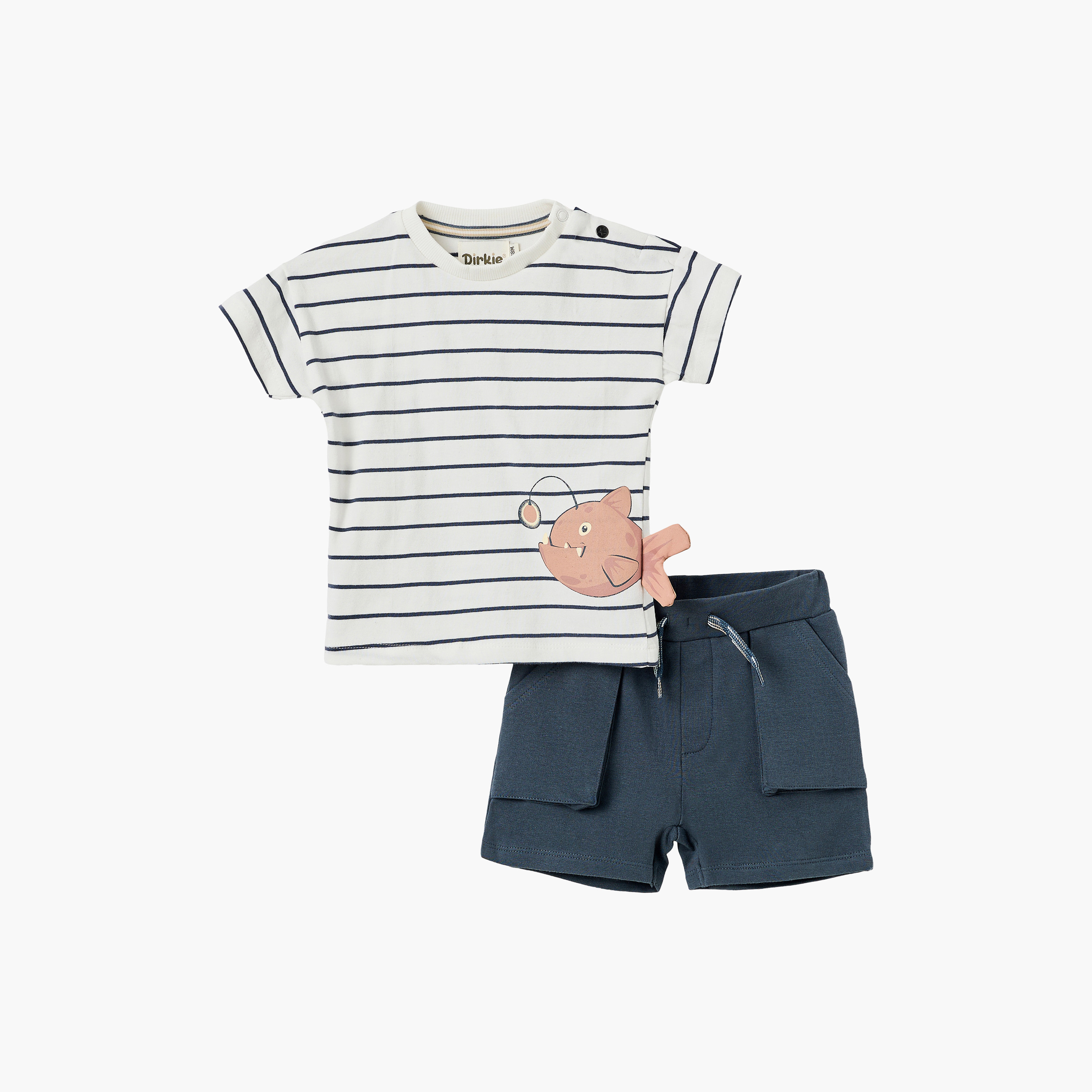 Dirkje Little Angler Striped Anglerfish Tee & Pocketed Shorts Set-boys-clothing-setsandcoords-image-4