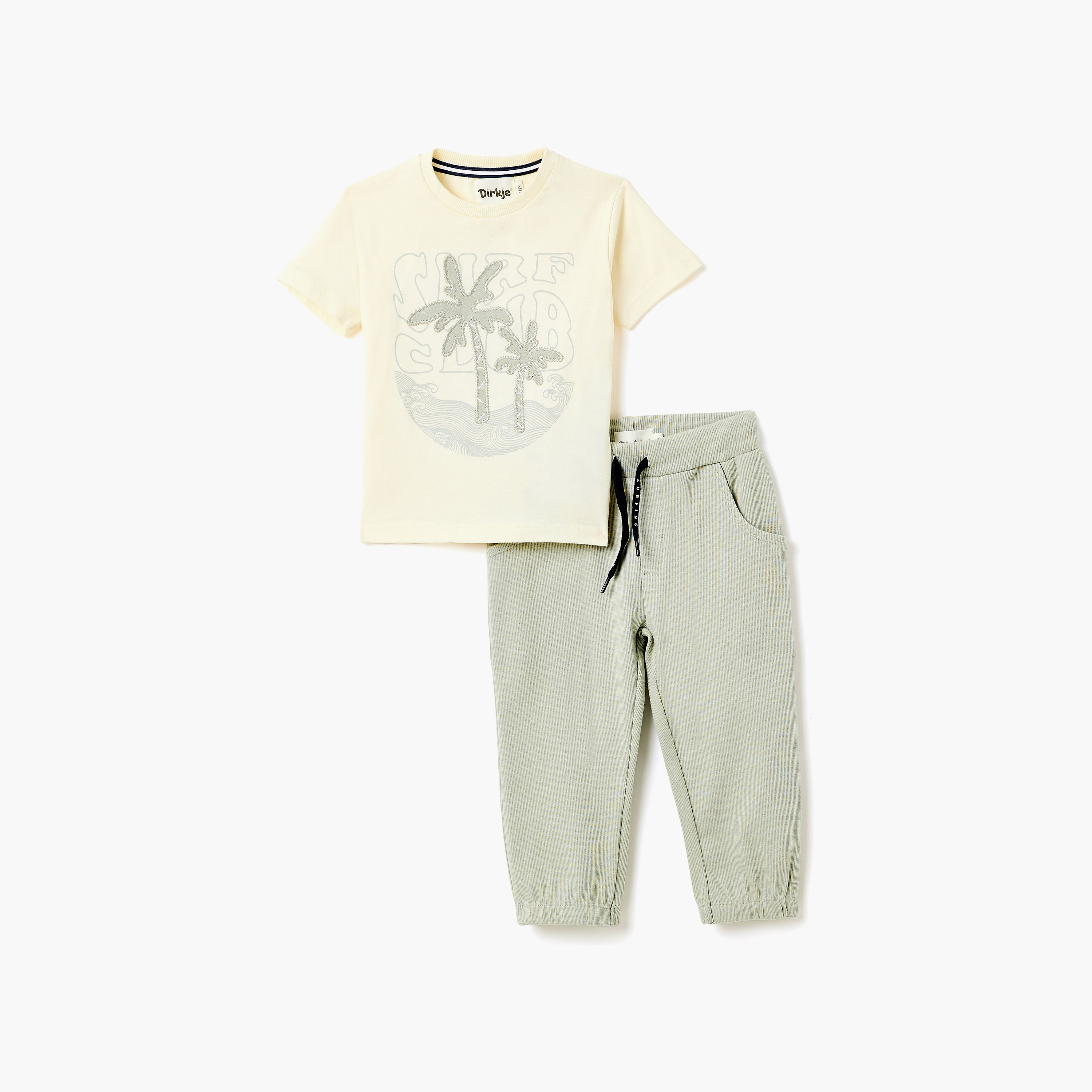 Dirkje Surf Club Palm-Print Tee & Rib-Knit Joggers Set-boys-clothing-setsandcoords-image-1
