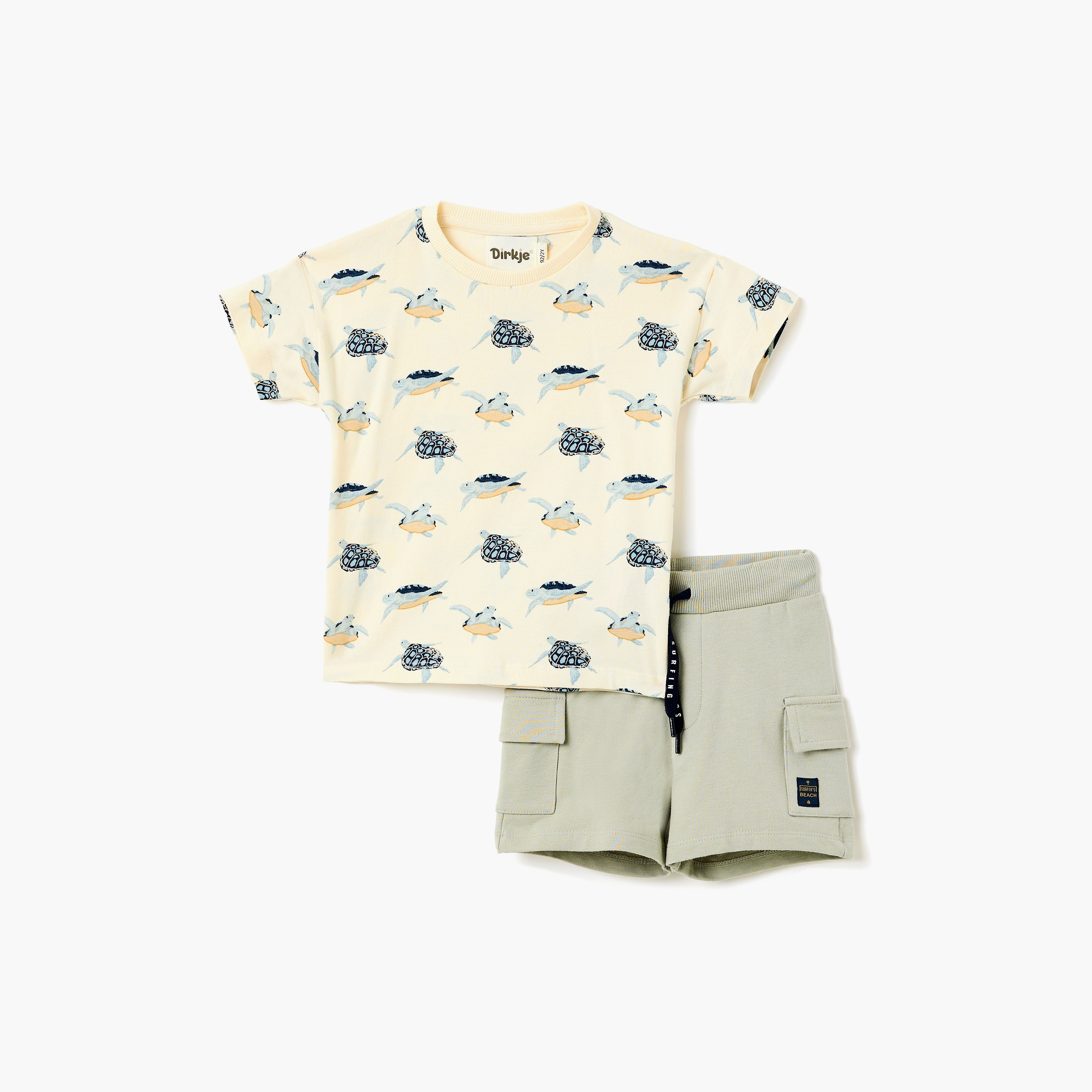 Dirkje Turtle Surf All-Over Print Tee & Pocket-Shorts Set-boys-clothing-setsandcoords-image-1
