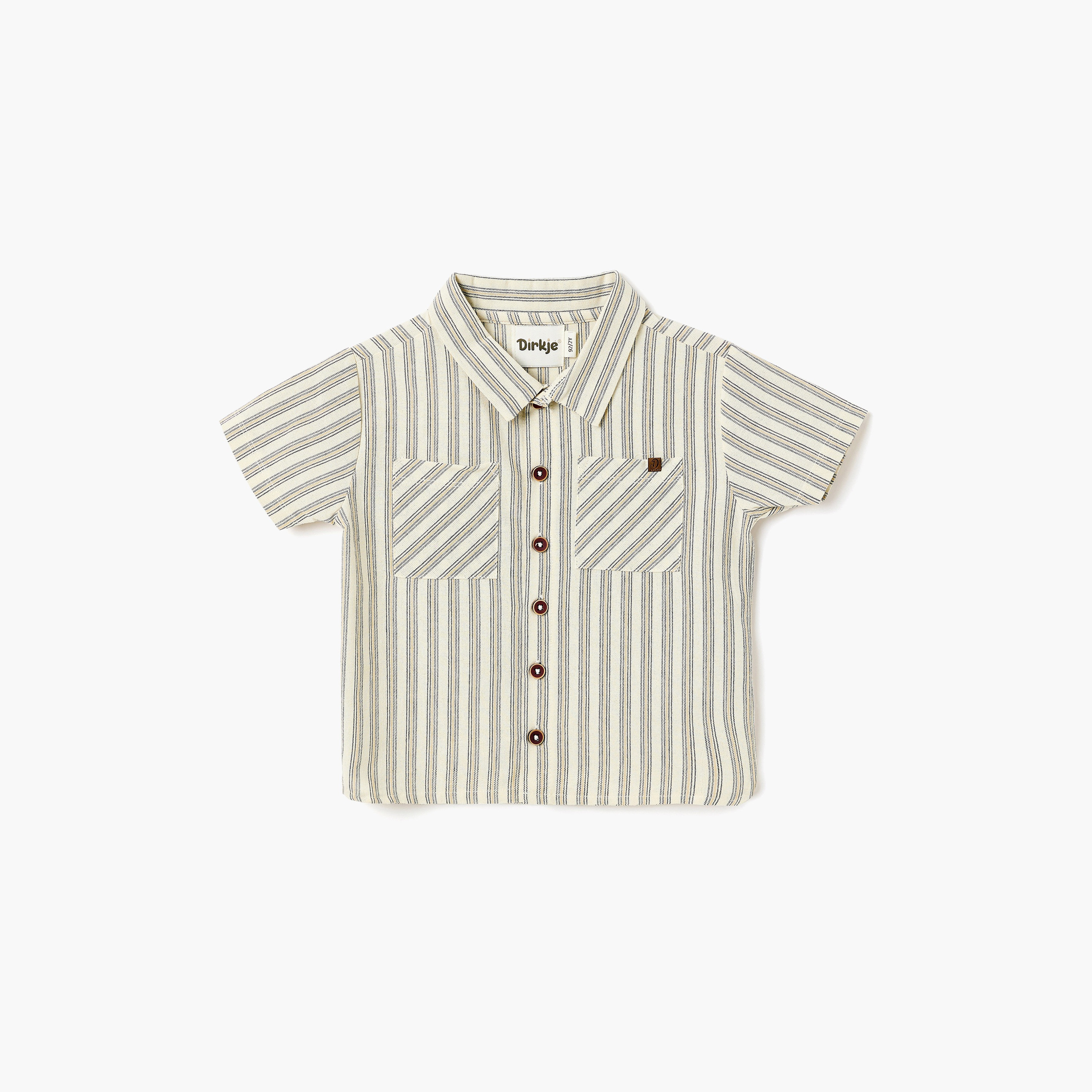 طقم قميص مخطط بياقة وأزرار أمامية مع شورت برباط خصر من ديركجي-boys-clothing-setsandcoords-image-2