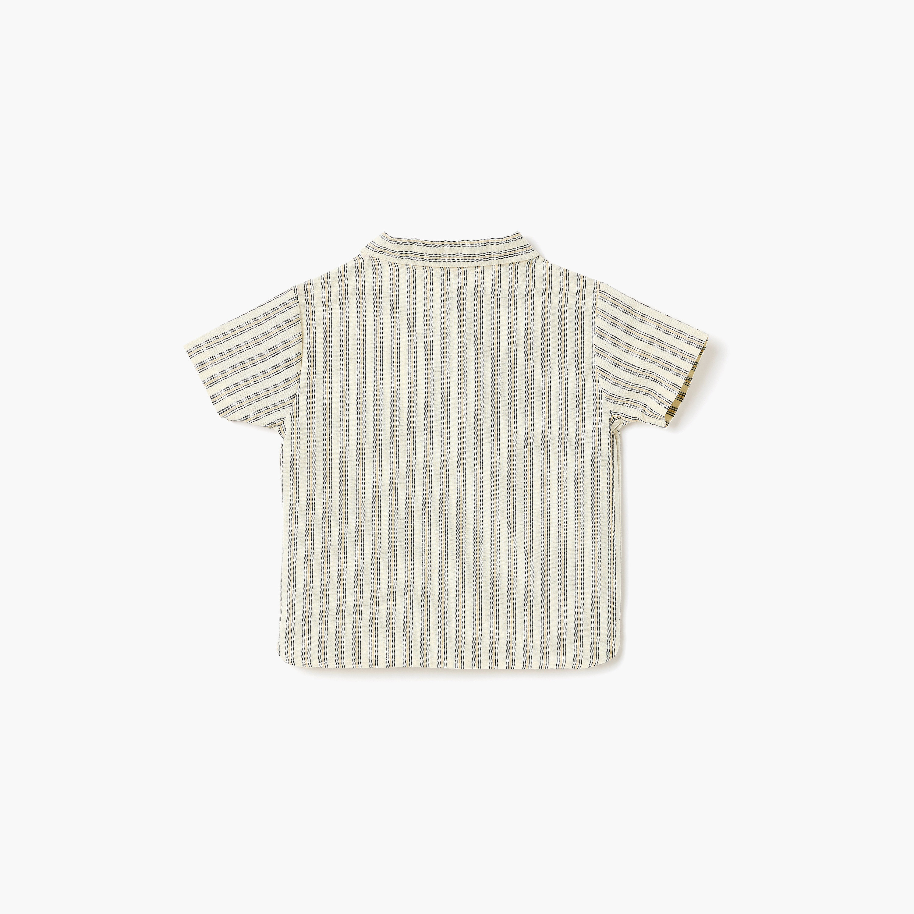 طقم قميص مخطط بياقة وأزرار أمامية مع شورت برباط خصر من ديركجي-boys-clothing-setsandcoords-image-3