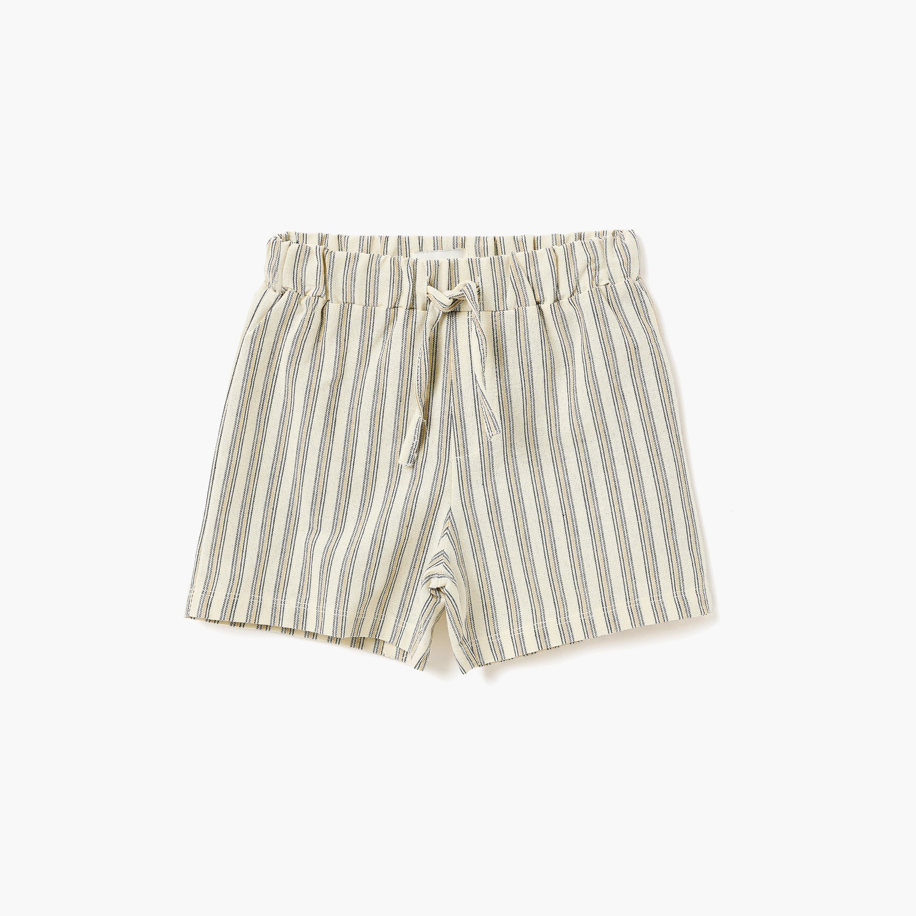 طقم قميص مخطط بياقة وأزرار أمامية مع شورت برباط خصر من ديركجي-boys-clothing-setsandcoords-image-4