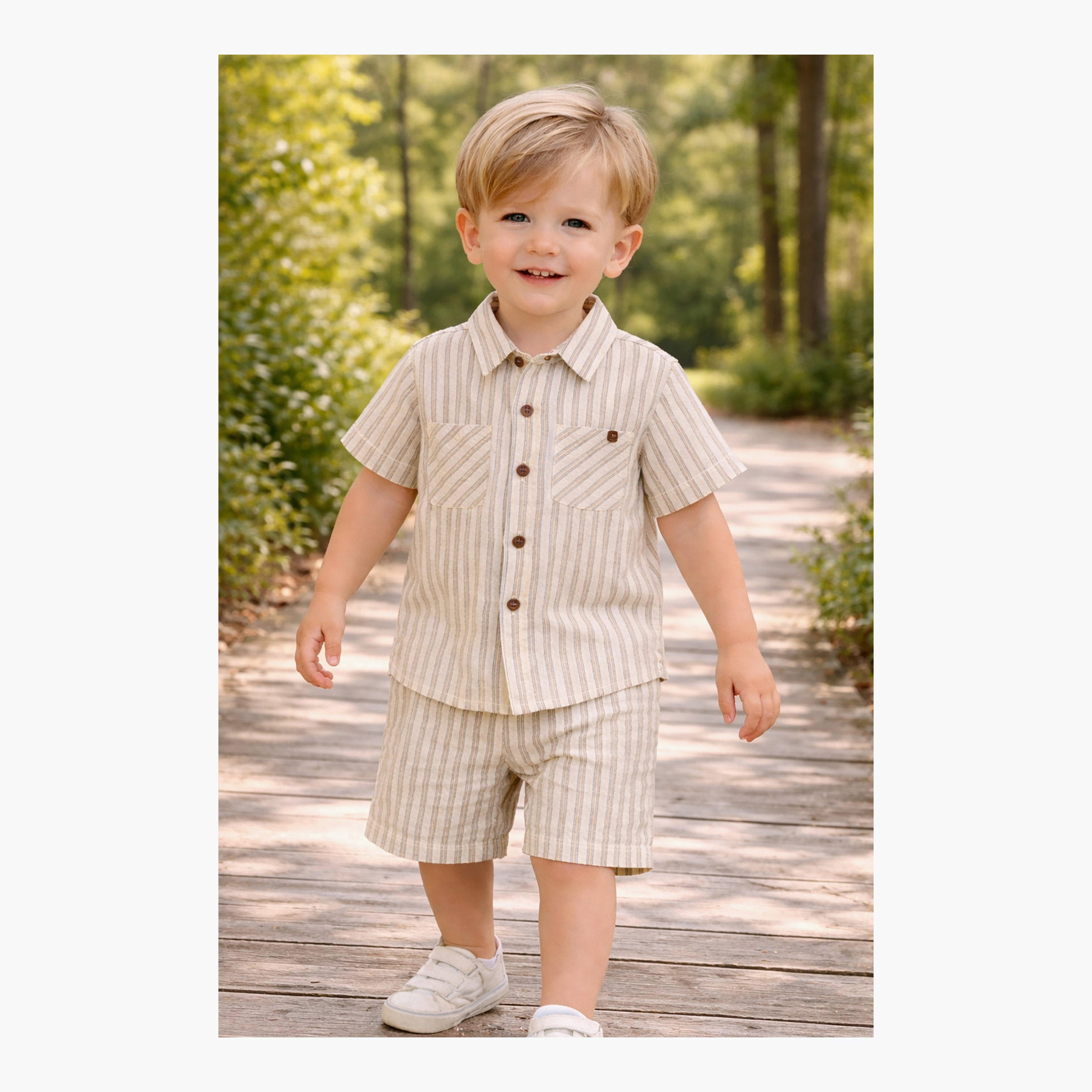 طقم قميص مخطط بياقة وأزرار أمامية مع شورت برباط خصر من ديركجي-boys-clothing-setsandcoords-image-6
