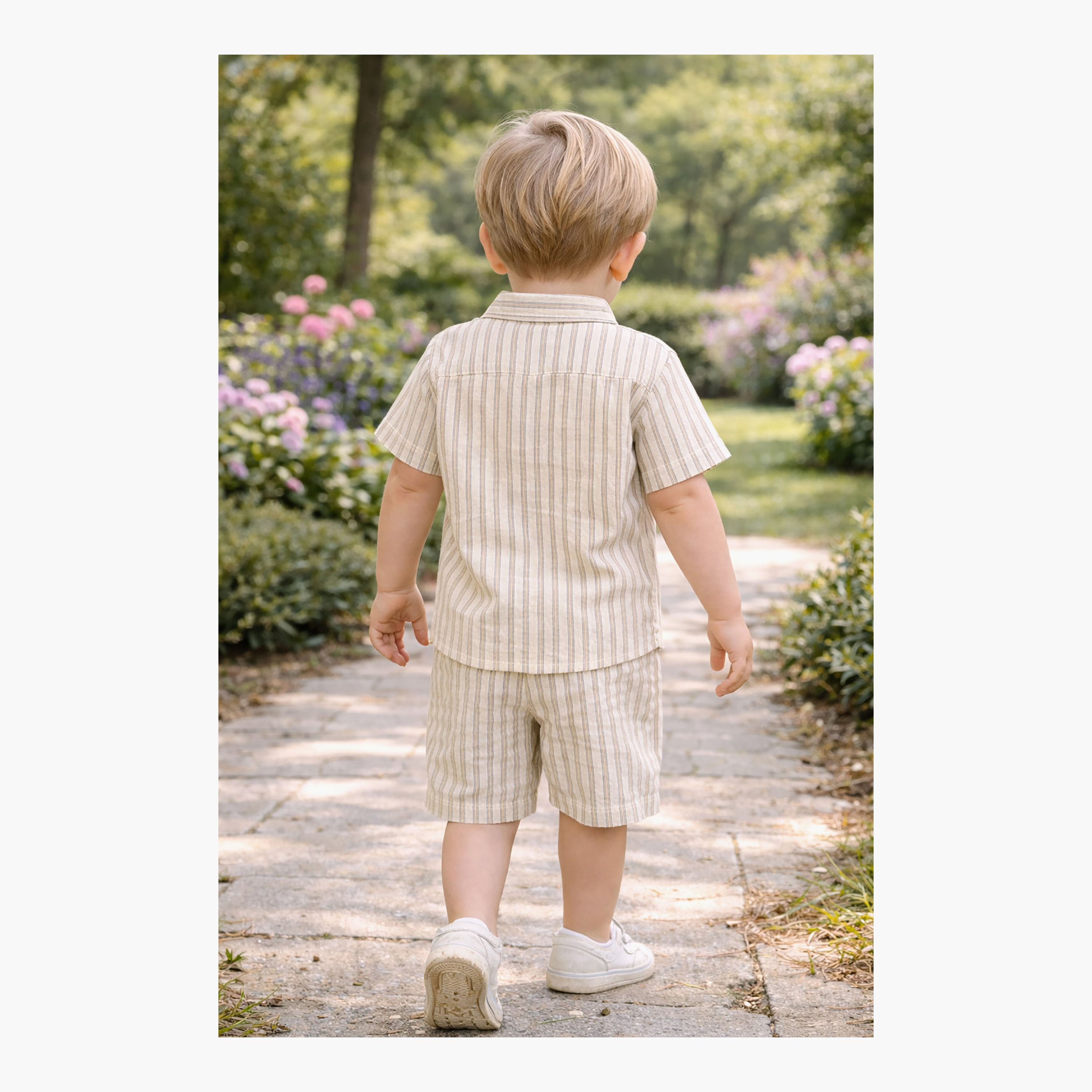 طقم قميص مخطط بياقة وأزرار أمامية مع شورت برباط خصر من ديركجي-boys-clothing-setsandcoords-image-7