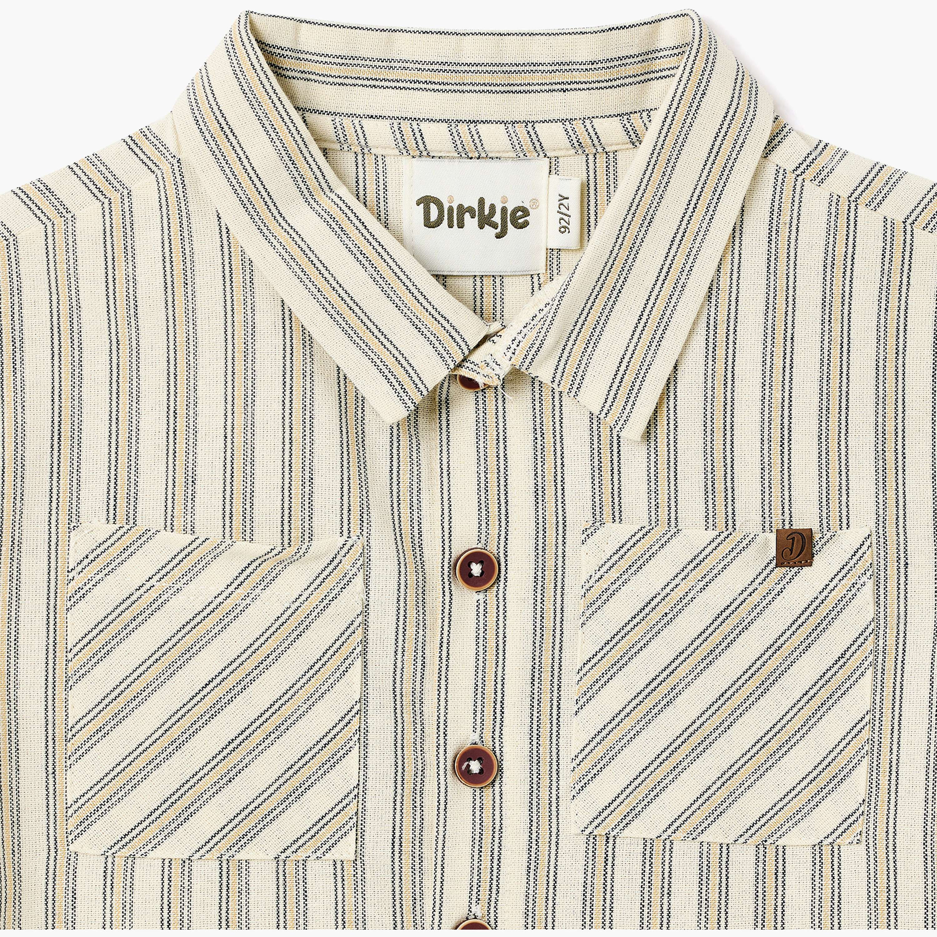 طقم قميص مخطط بياقة وأزرار أمامية مع شورت برباط خصر من ديركجي-boys-clothing-setsandcoords-image-8
