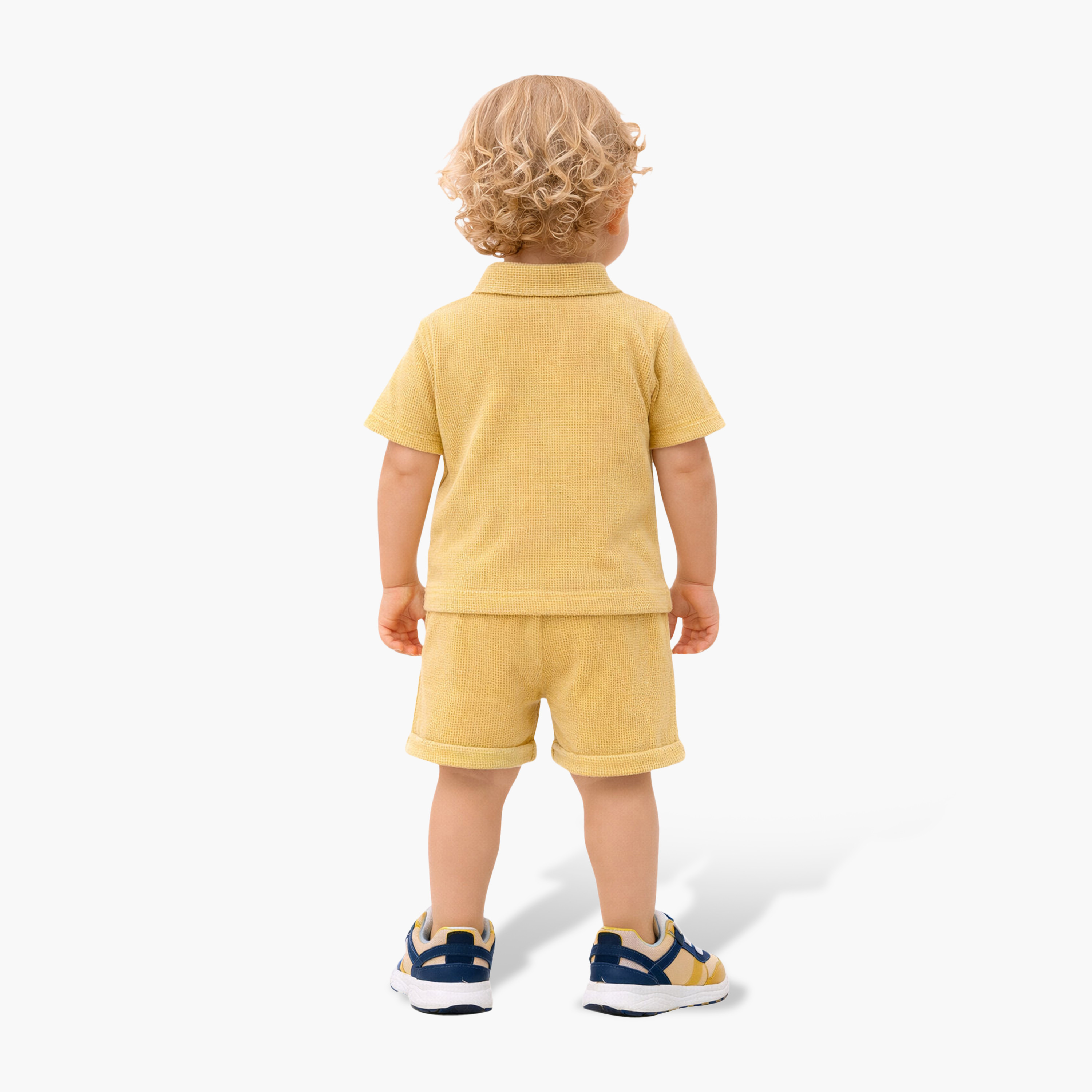 طقم قميص بياقة قماش وافل وشورت بحواف ملفوفة من ديركجي-boys-clothing-setsandcoords-image-2