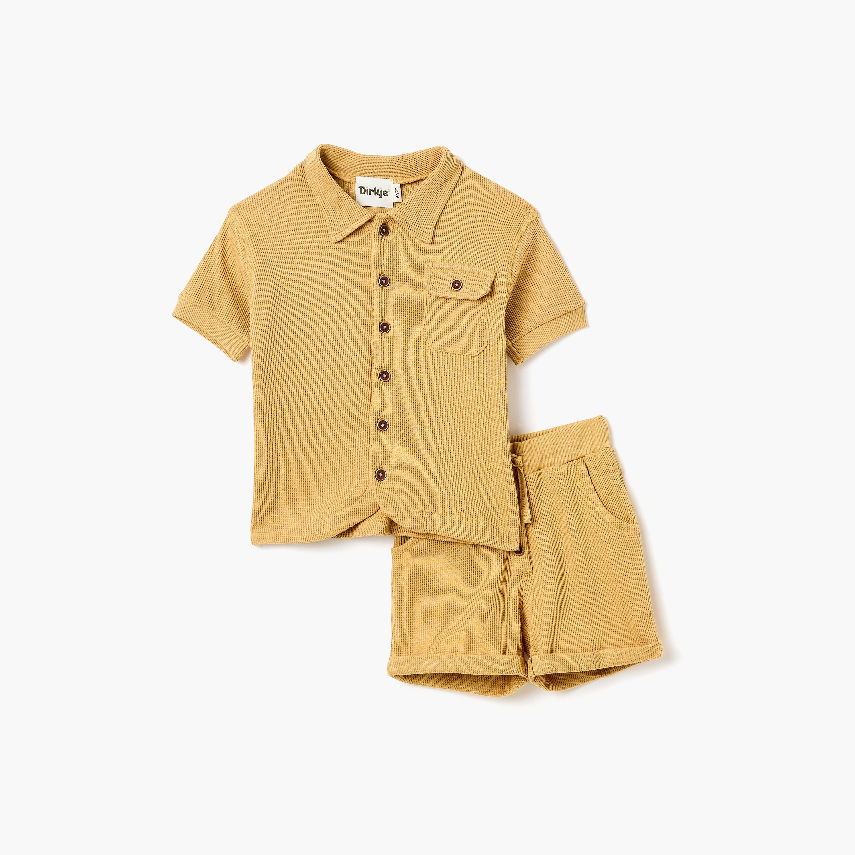 طقم قميص بياقة قماش وافل وشورت بحواف ملفوفة من ديركجي-boys-clothing-setsandcoords-image-3