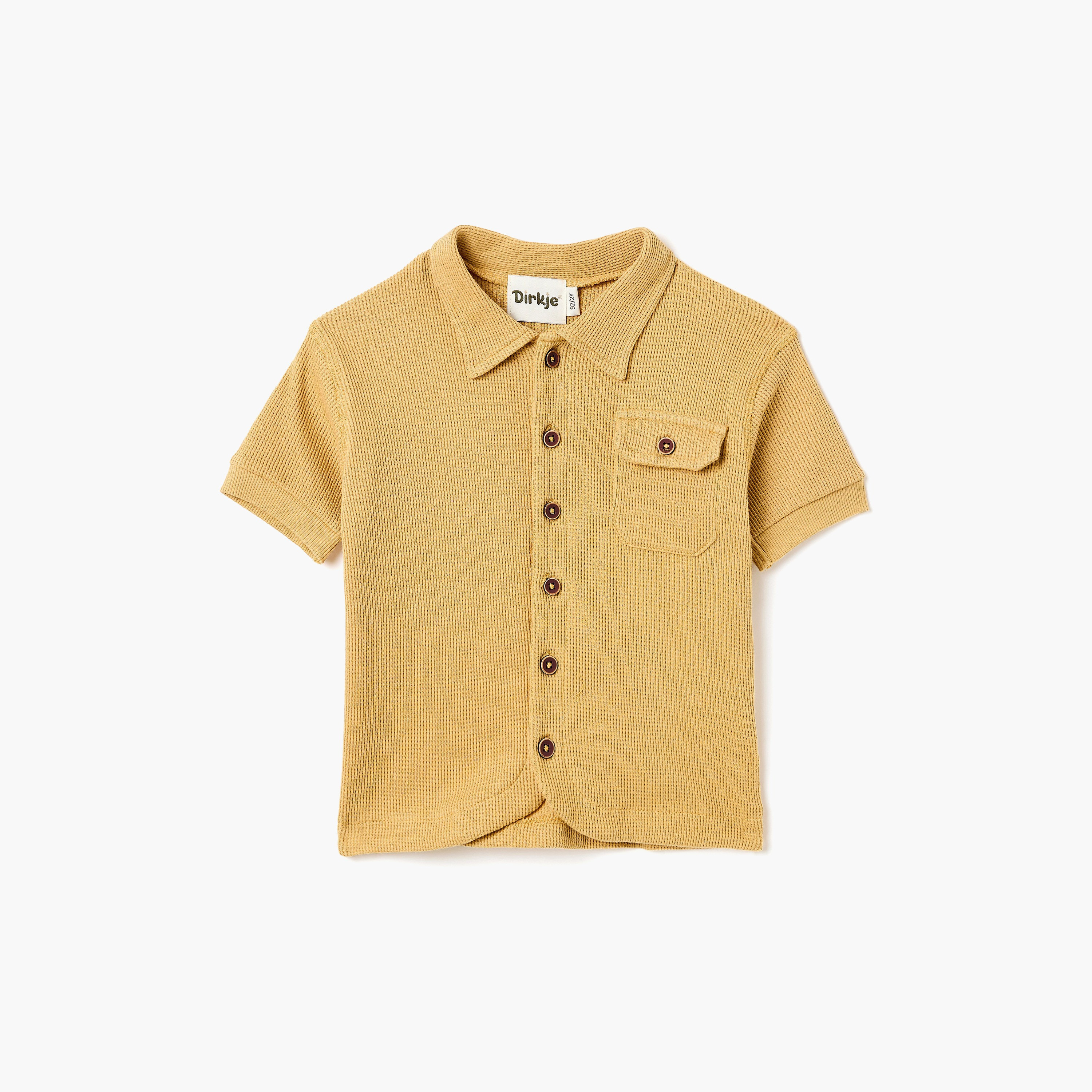 طقم قميص بياقة قماش وافل وشورت بحواف ملفوفة من ديركجي-boys-clothing-setsandcoords-image-4