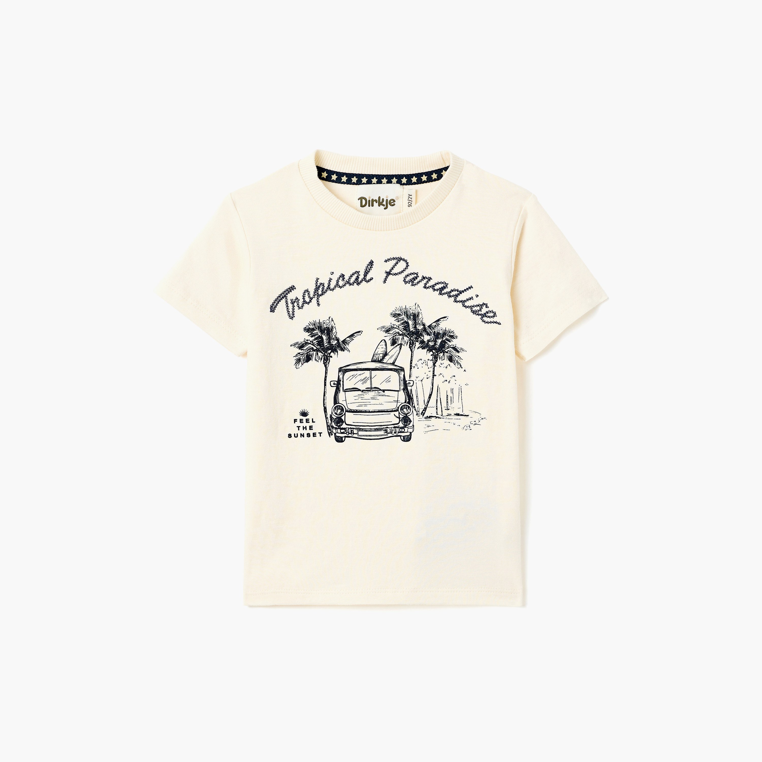 طقم تي شيرت قطني بطبعة "عجلات استوائية" وشورت بخصر مخطط من ديركجي-boys-clothing-setsandcoords-image-2