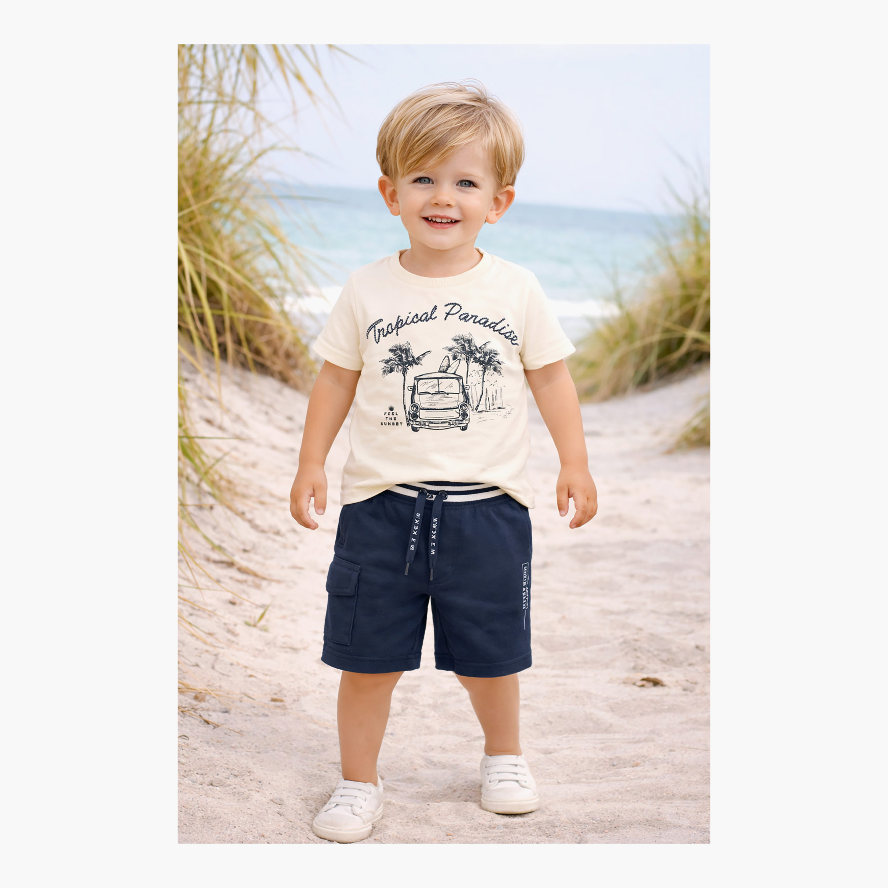 طقم تي شيرت قطني بطبعة "عجلات استوائية" وشورت بخصر مخطط من ديركجي-boys-clothing-setsandcoords-image-6