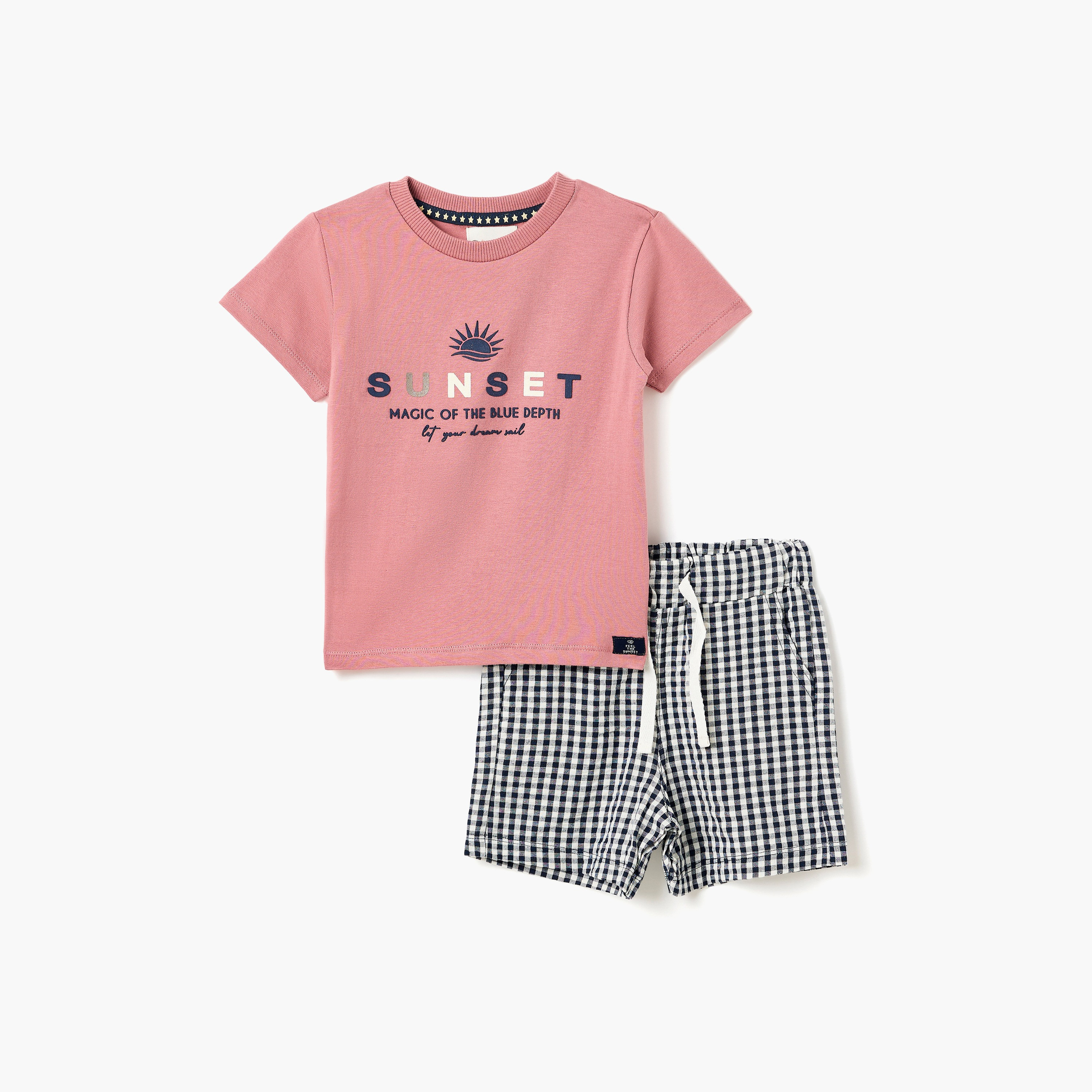 طقم تي شيرت مربعات (جينجهام) وشورت كاروهات من ديركجي-boys-clothing-setsandcoords-image-1