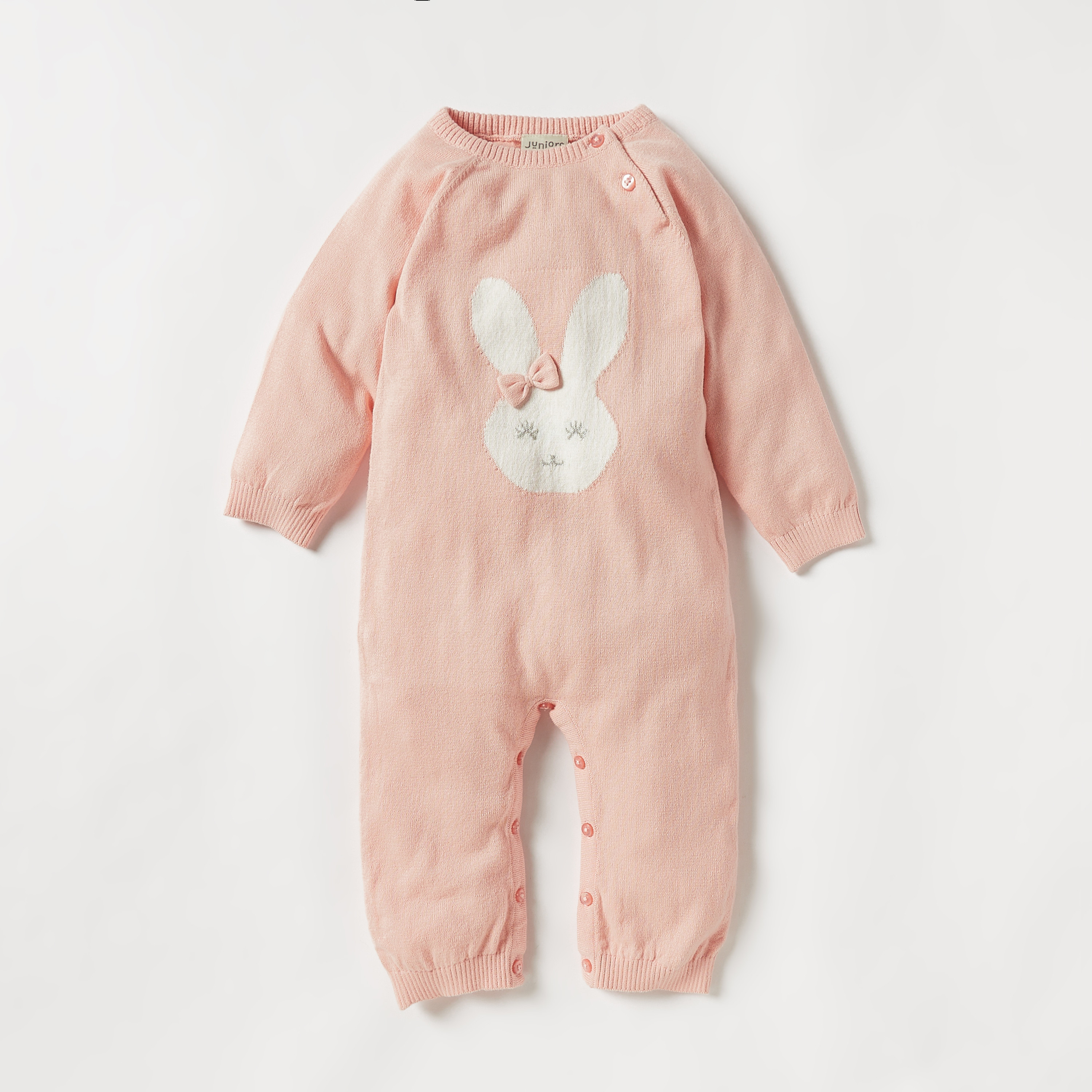 Juniors Bunny Print Sleepsuit with Long Sleeves and Bow Accent-baby-girls-clothing-nightwear-sleepsuits-image-1
