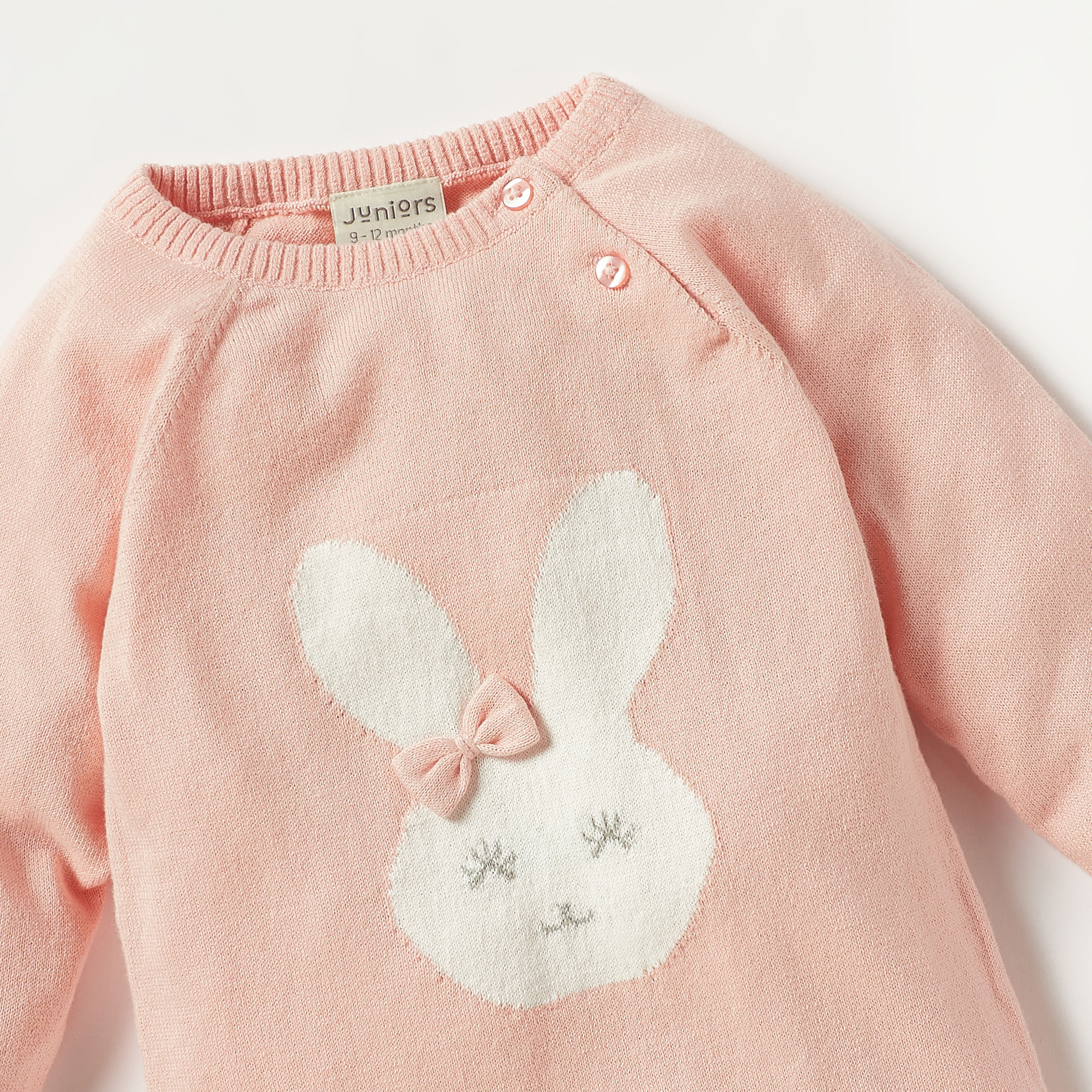 Juniors Bunny Print Sleepsuit with Long Sleeves and Bow Accent-baby-girls-clothing-nightwear-sleepsuits-image-2
