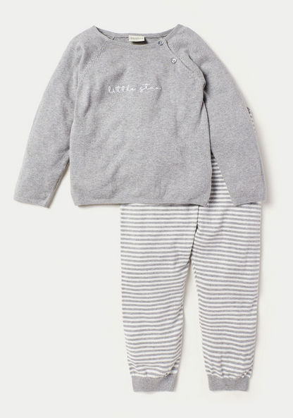 Juniors Embroidered Sweater and Elasticated Pyjama Set-Pyjama Sets-image-0