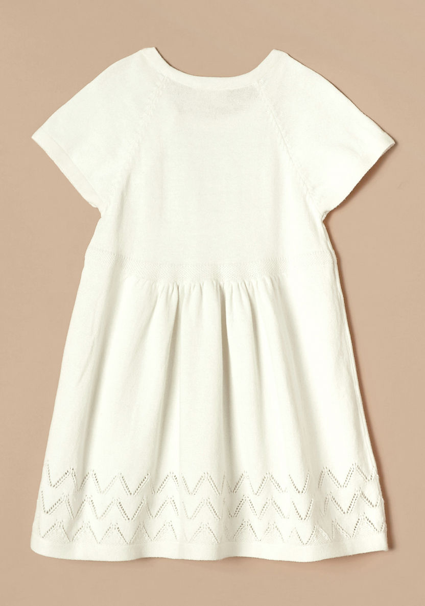 Juniors Solid Knitted Sweater Dress with Short Sleeves and Button Closure-Dresses, Gowns & Frocks-image-3