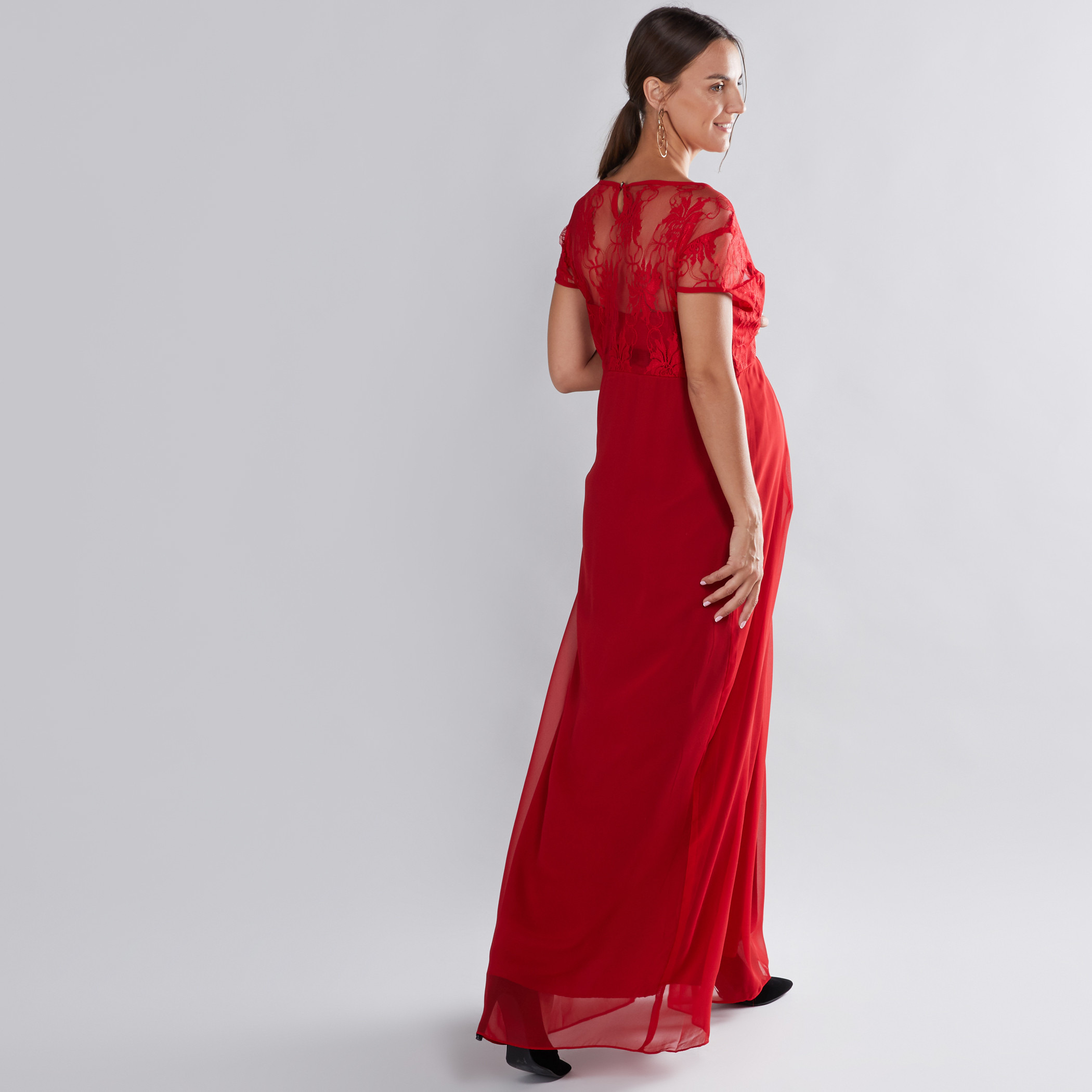 House of Napius Maternity Lace Detail Maxi Dress with Round Neck-baby-maternalcare-maternitywear-image-2