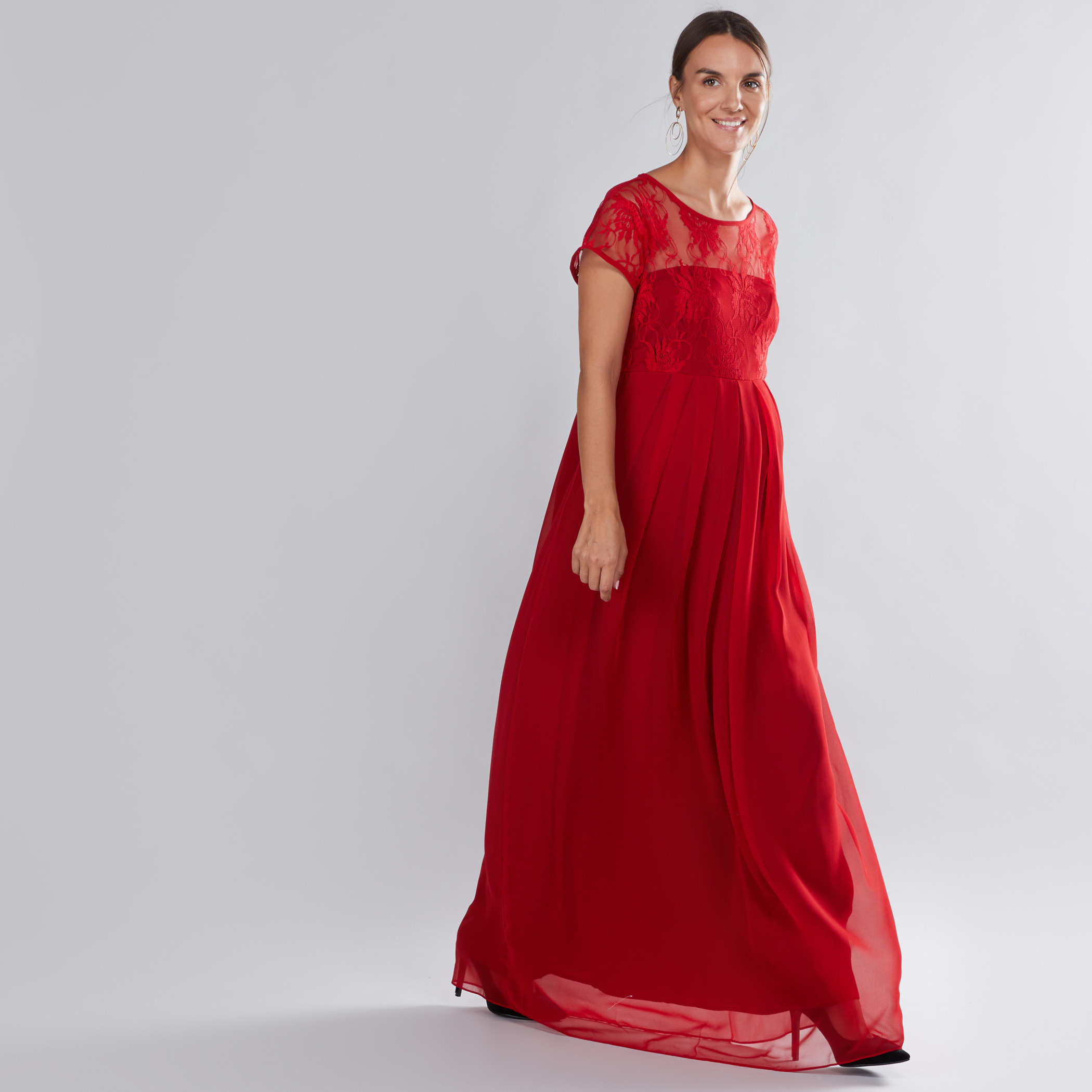 House of Napius Maternity Lace Detail Maxi Dress with Round Neck-baby-maternalcare-maternitywear-image-3