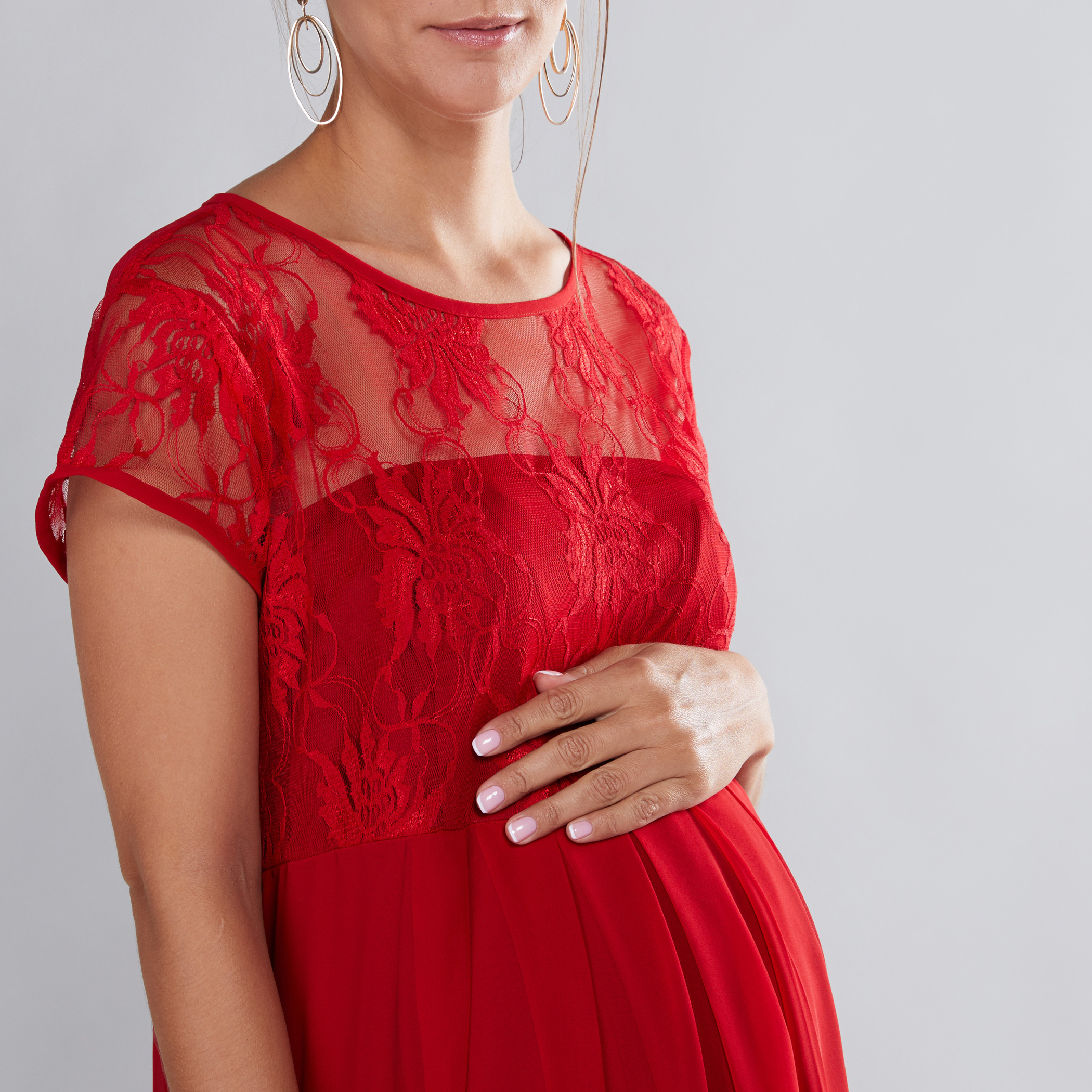 House of Napius Maternity Lace Detail Maxi Dress with Round Neck-baby-maternalcare-maternitywear-image-4
