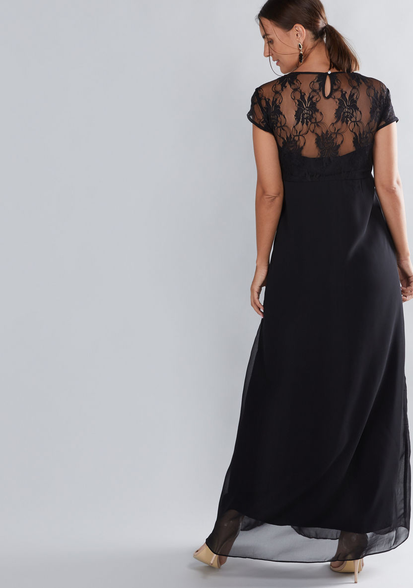 House of Napius Maternity Lace Detail Maxi Dress with Cap Sleeves-Dresses-image-1