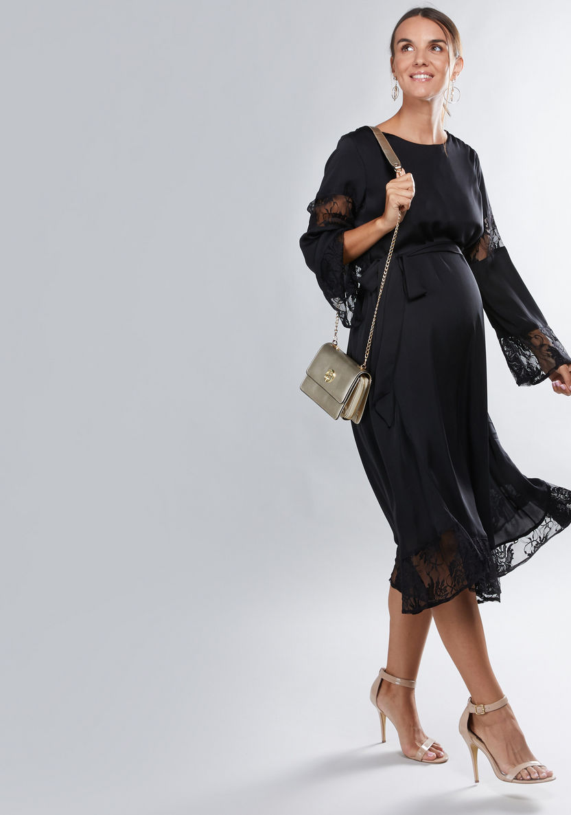 House of Napius Maternity Lace Detail Midi Dress with Round Neck-Twinning-image-0
