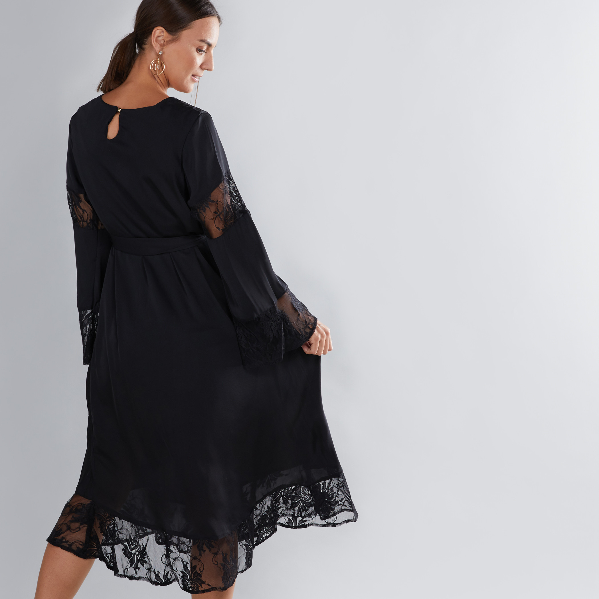 House of Napius Maternity Lace Detail Midi Dress with Round Neck-others-image-2