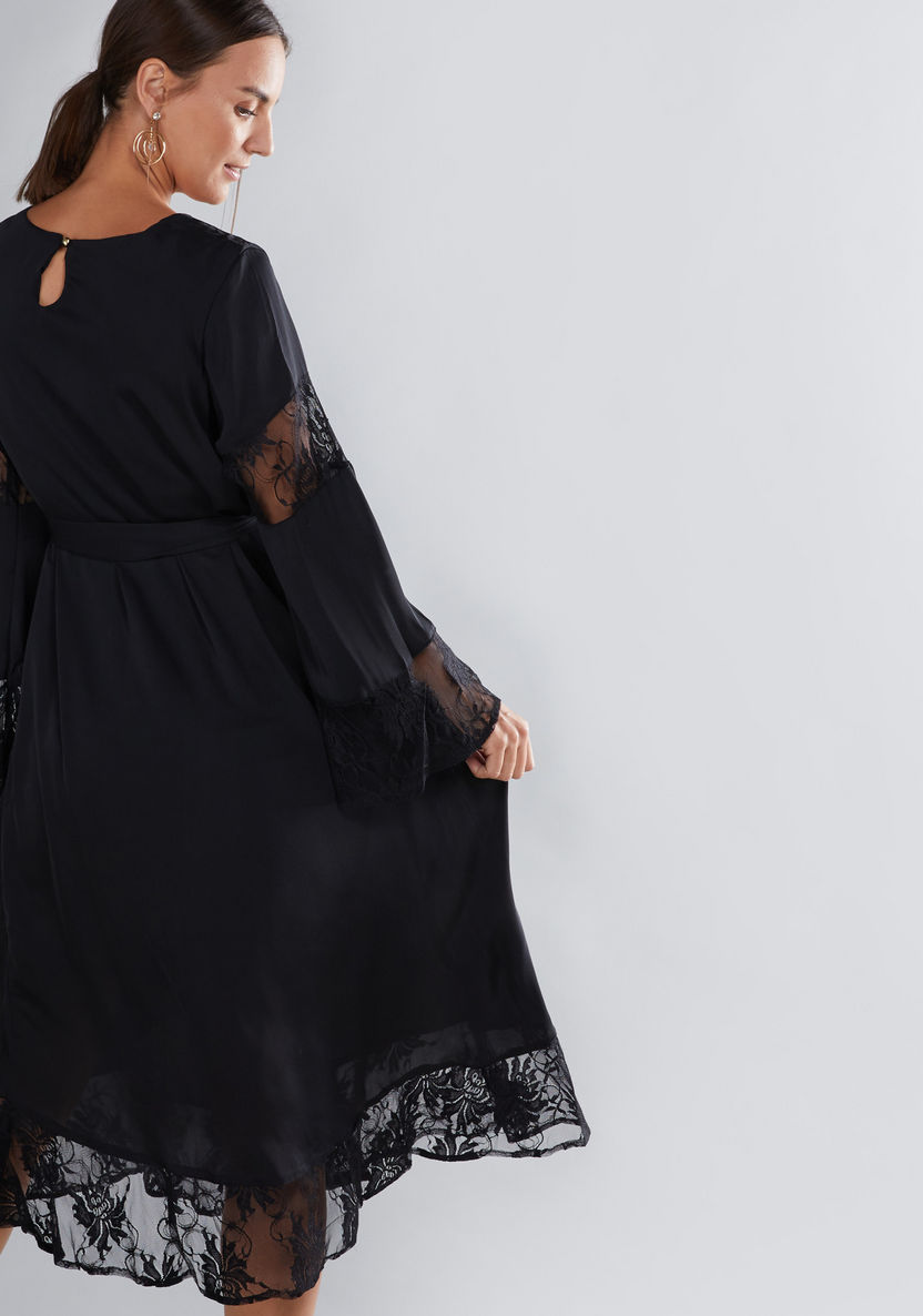House of Napius Maternity Lace Detail Midi Dress with Round Neck-Twinning-image-1